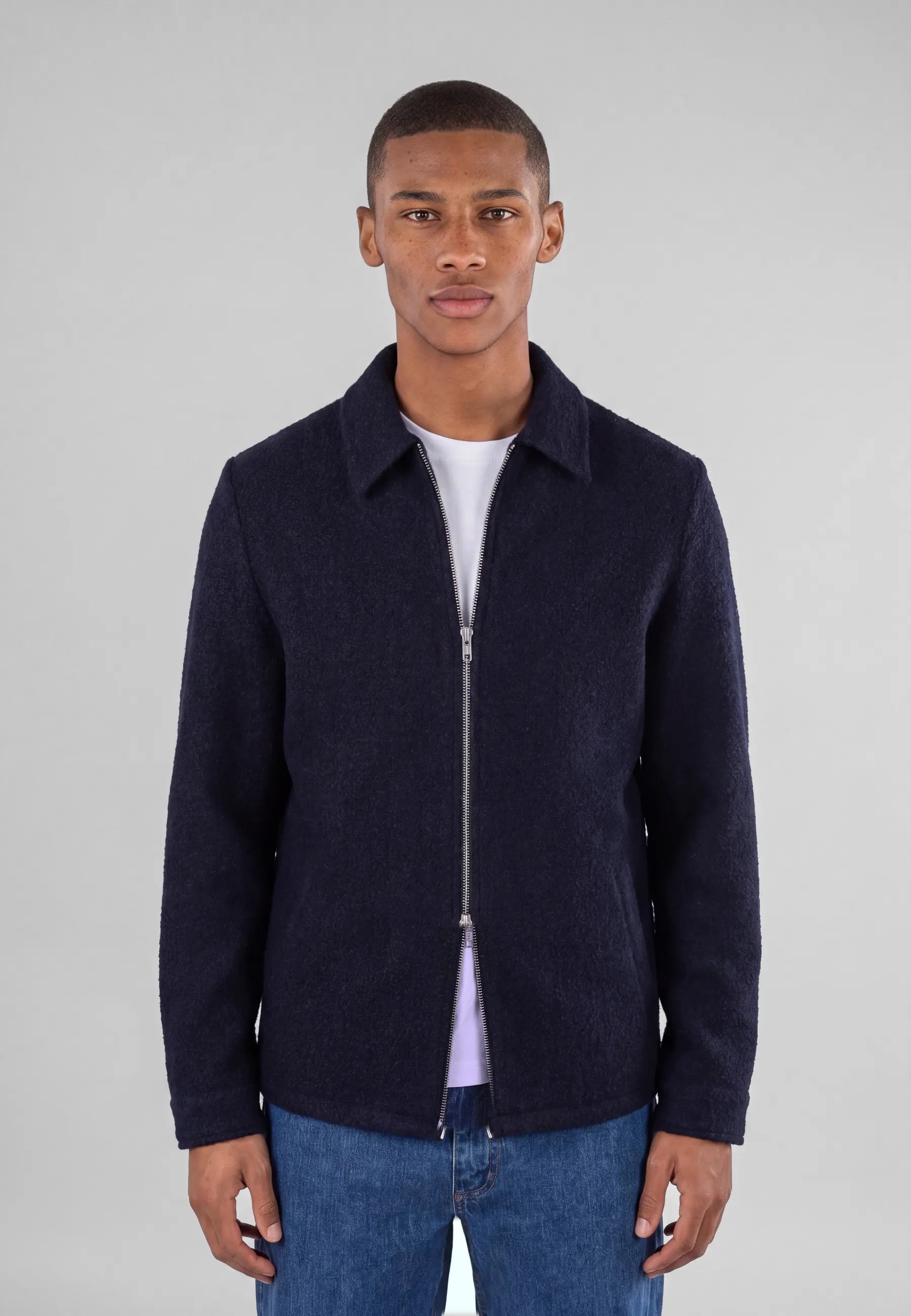 Fred boucle overshirt - Navy, on model