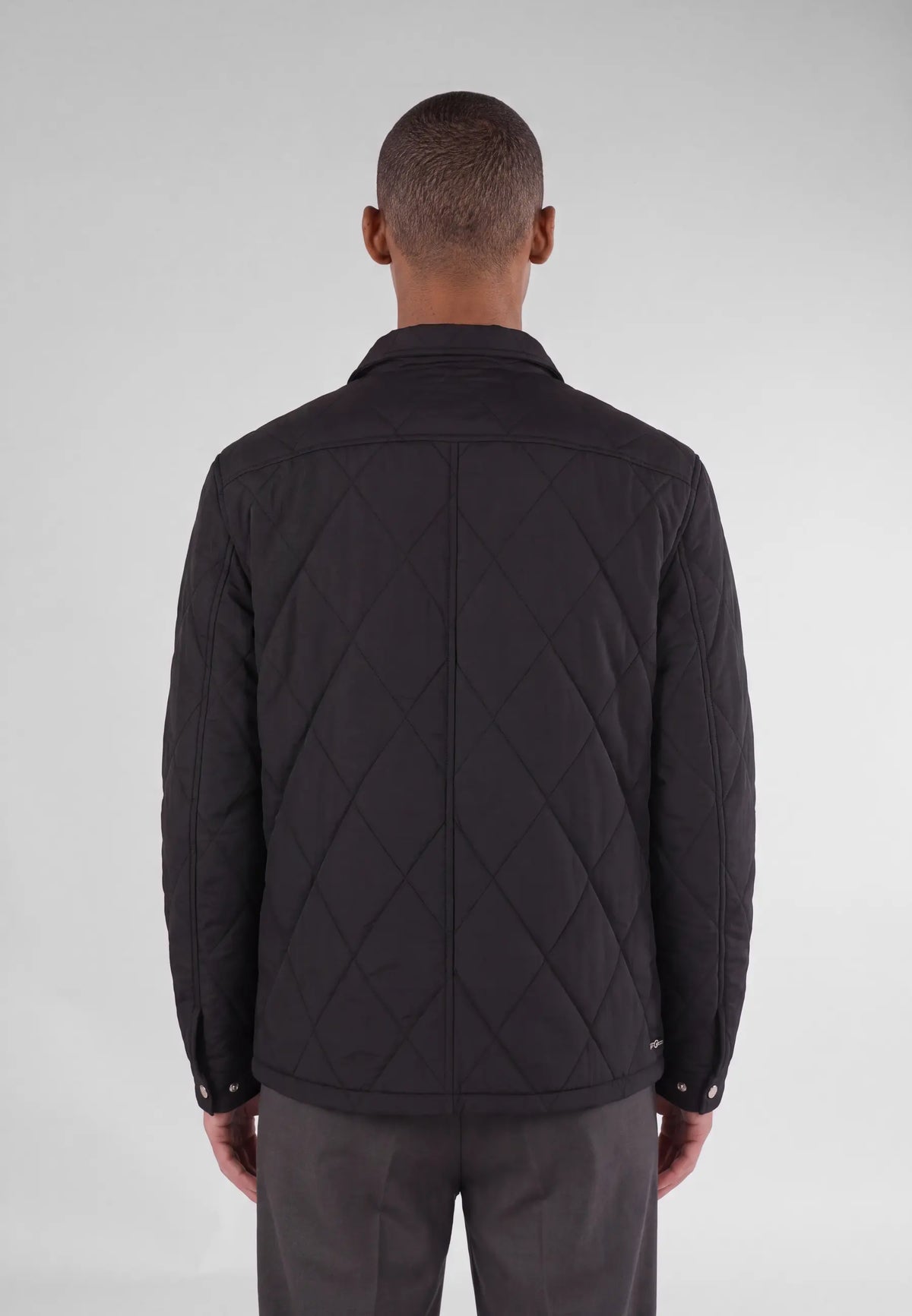 Jeff quilted shirt jacket - Black, back view on model