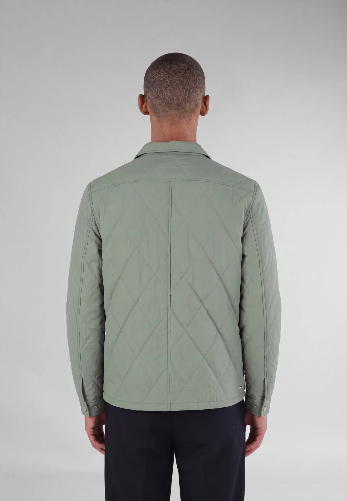 Jeff quilted shirt jacket - Green, back view on model