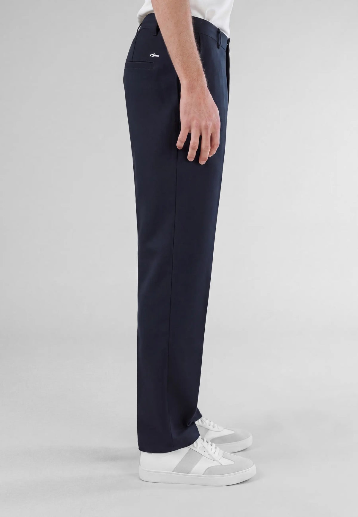 Landon heavy trousers - Navy, side profile on model