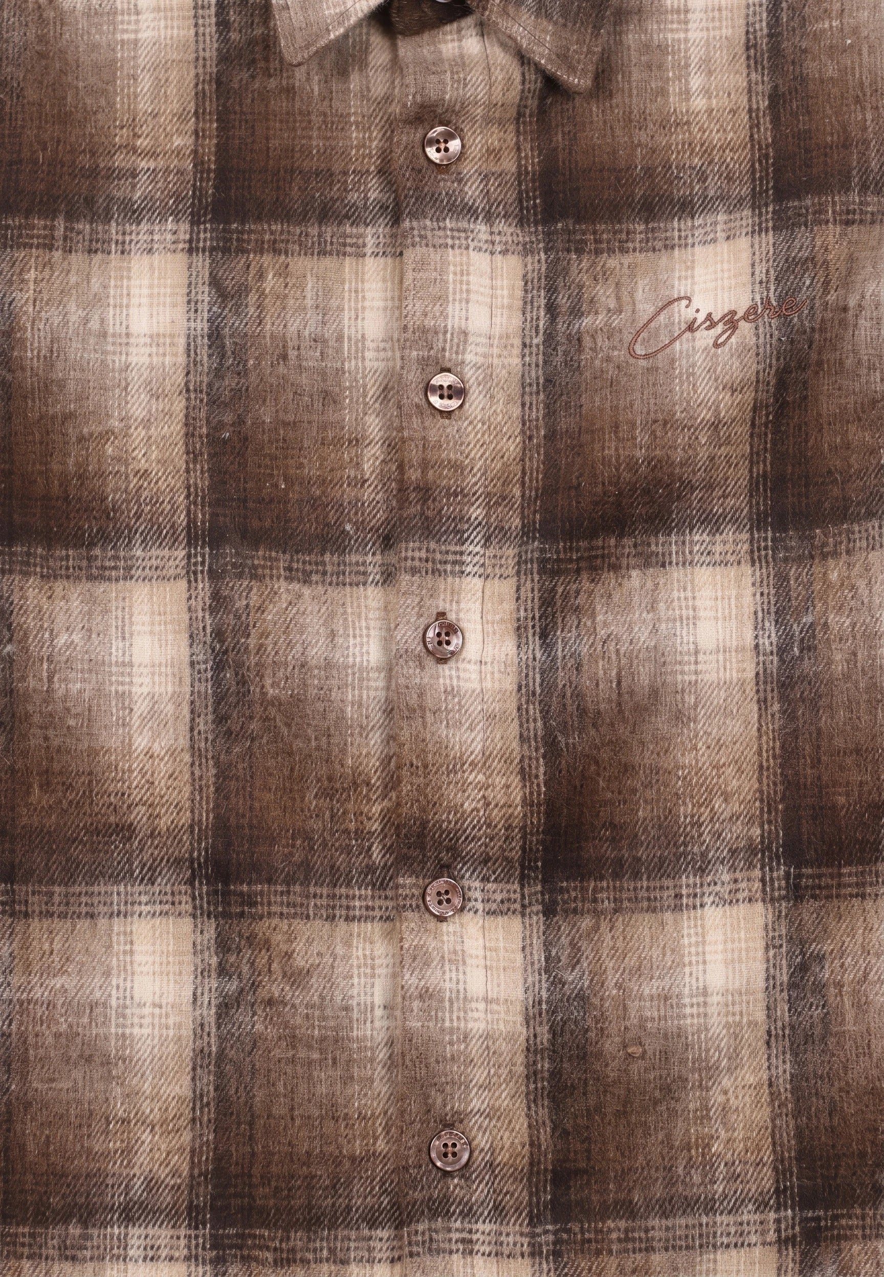 Leon checked shirt - Brown checked, fabric close up