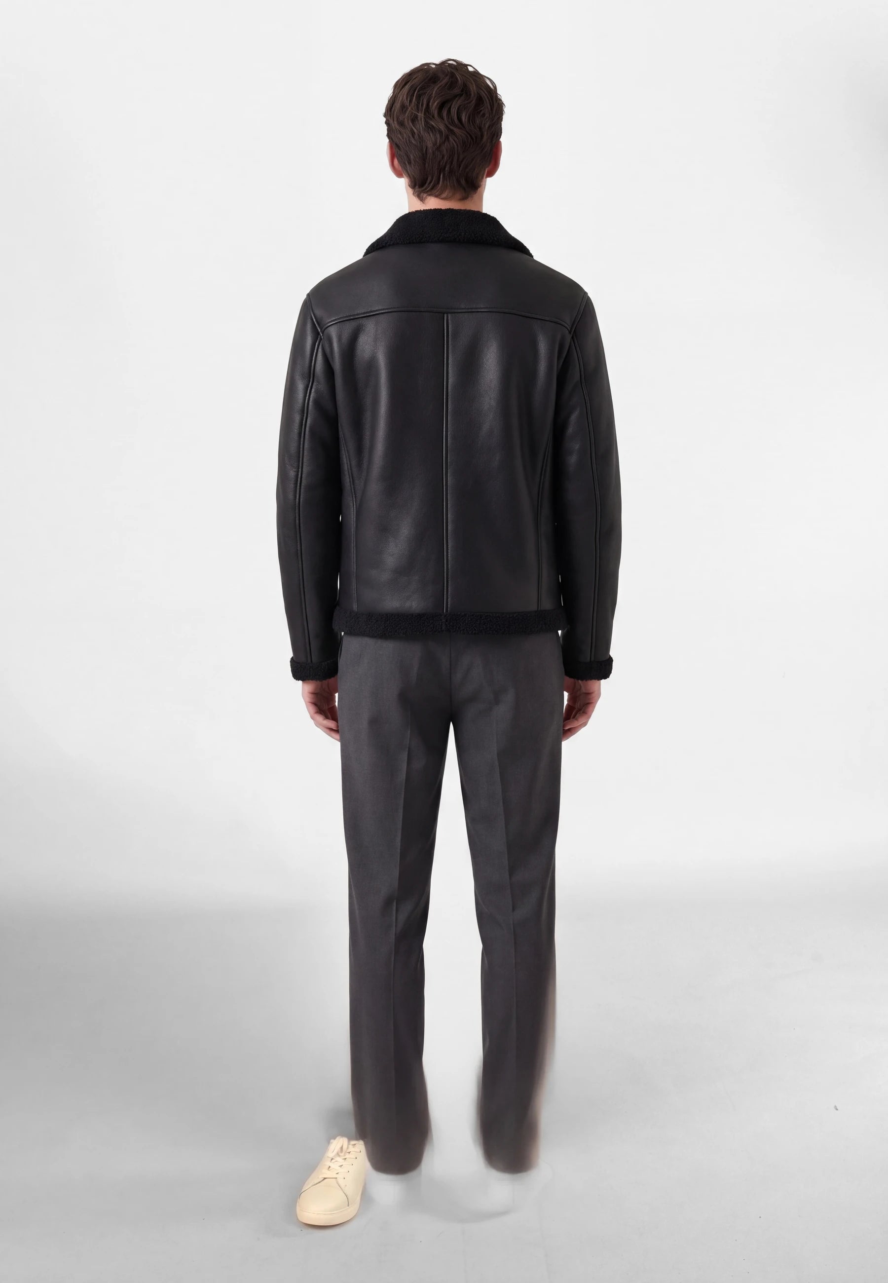 Loux shearling jacket - Black, back view on model