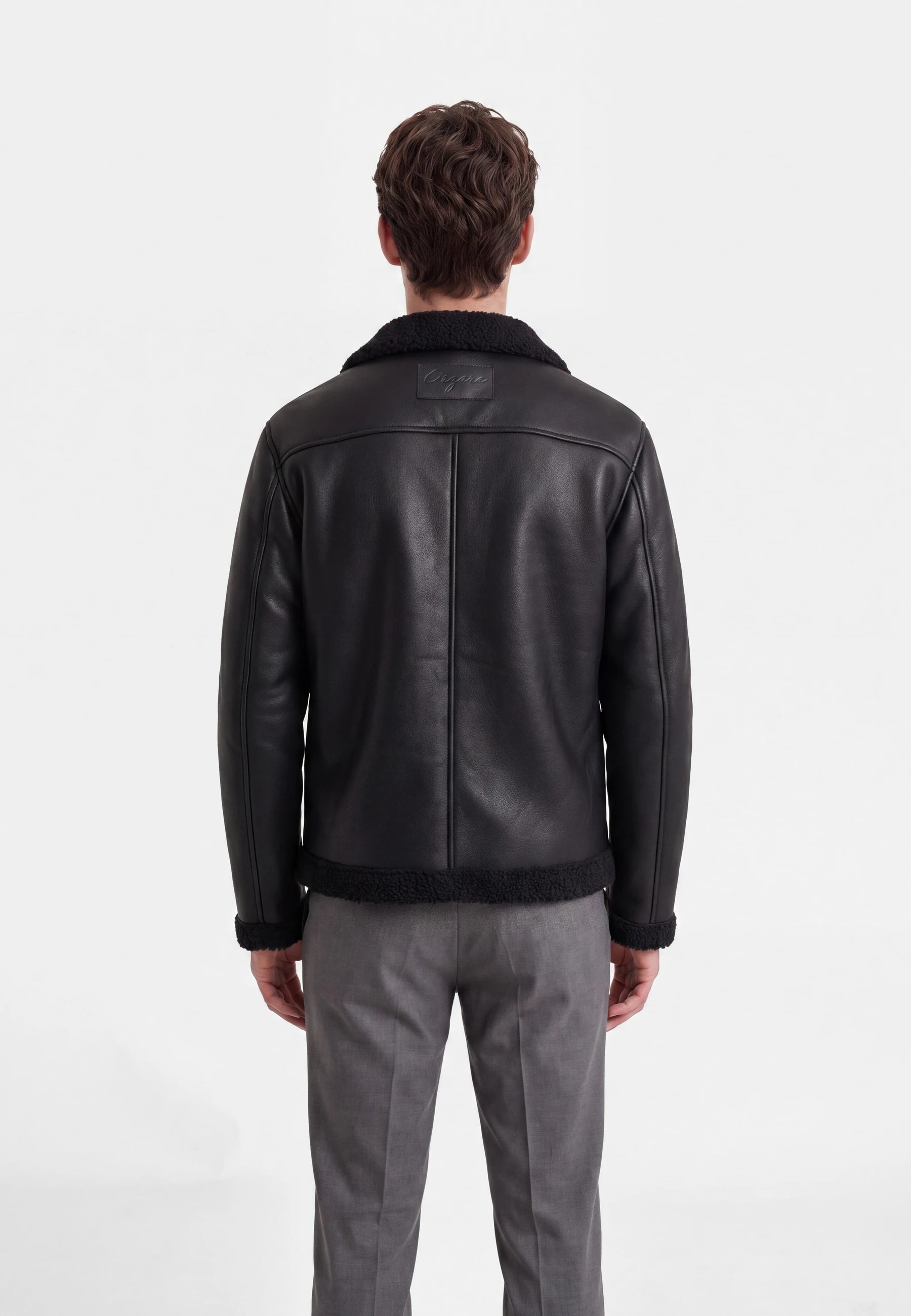 Loux shearling jacket - Black, back view on model