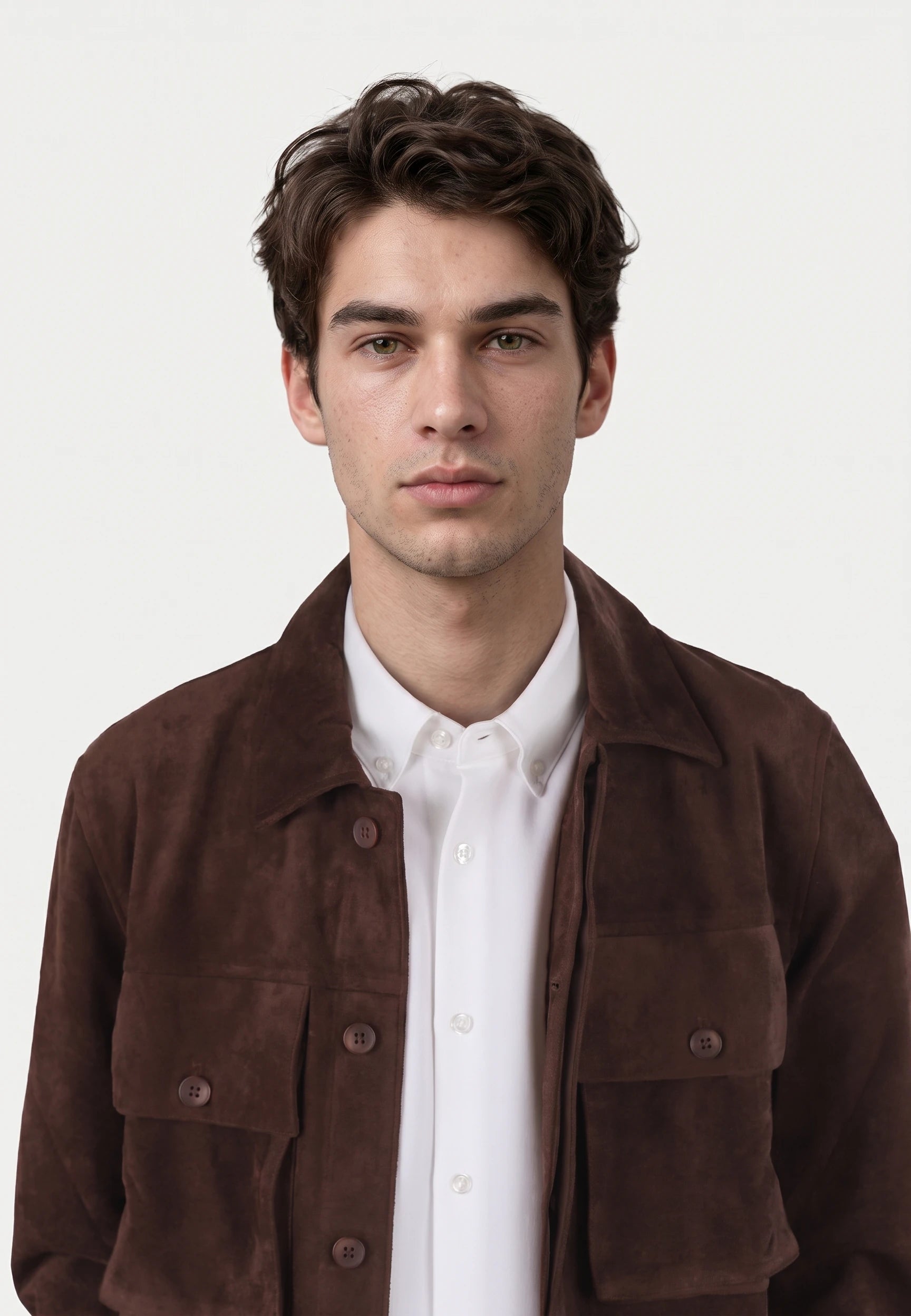 Nash vegan suede jacket - Java, collar and fastening close up