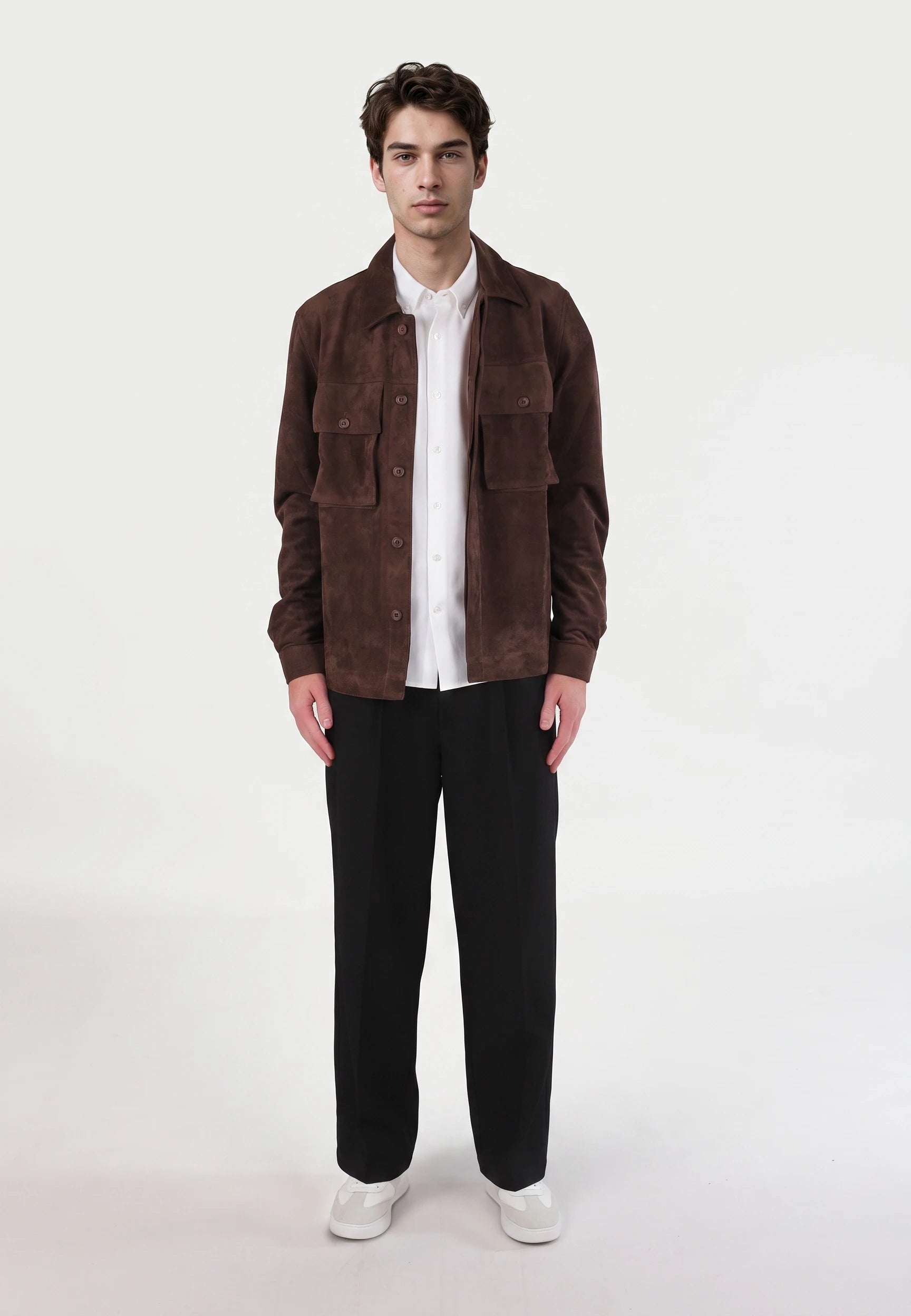 Nash vegan suede jacket - Java, front view on model