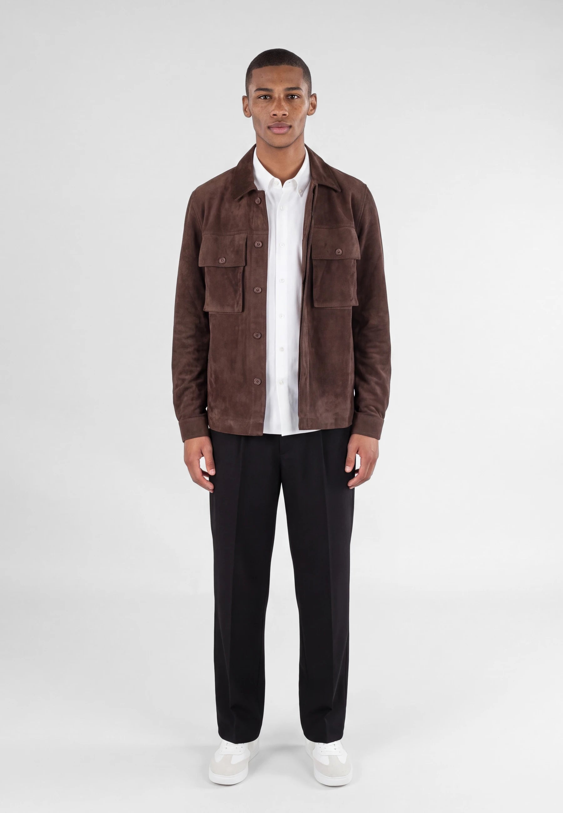 Nash vegan suede jacket - Java, front view on model