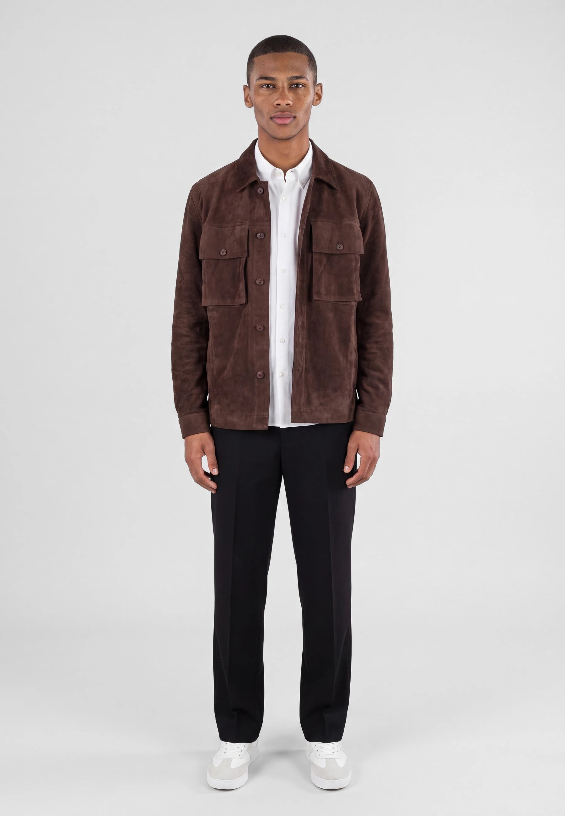 Nash vegan suede jacket - Brown, front view on model