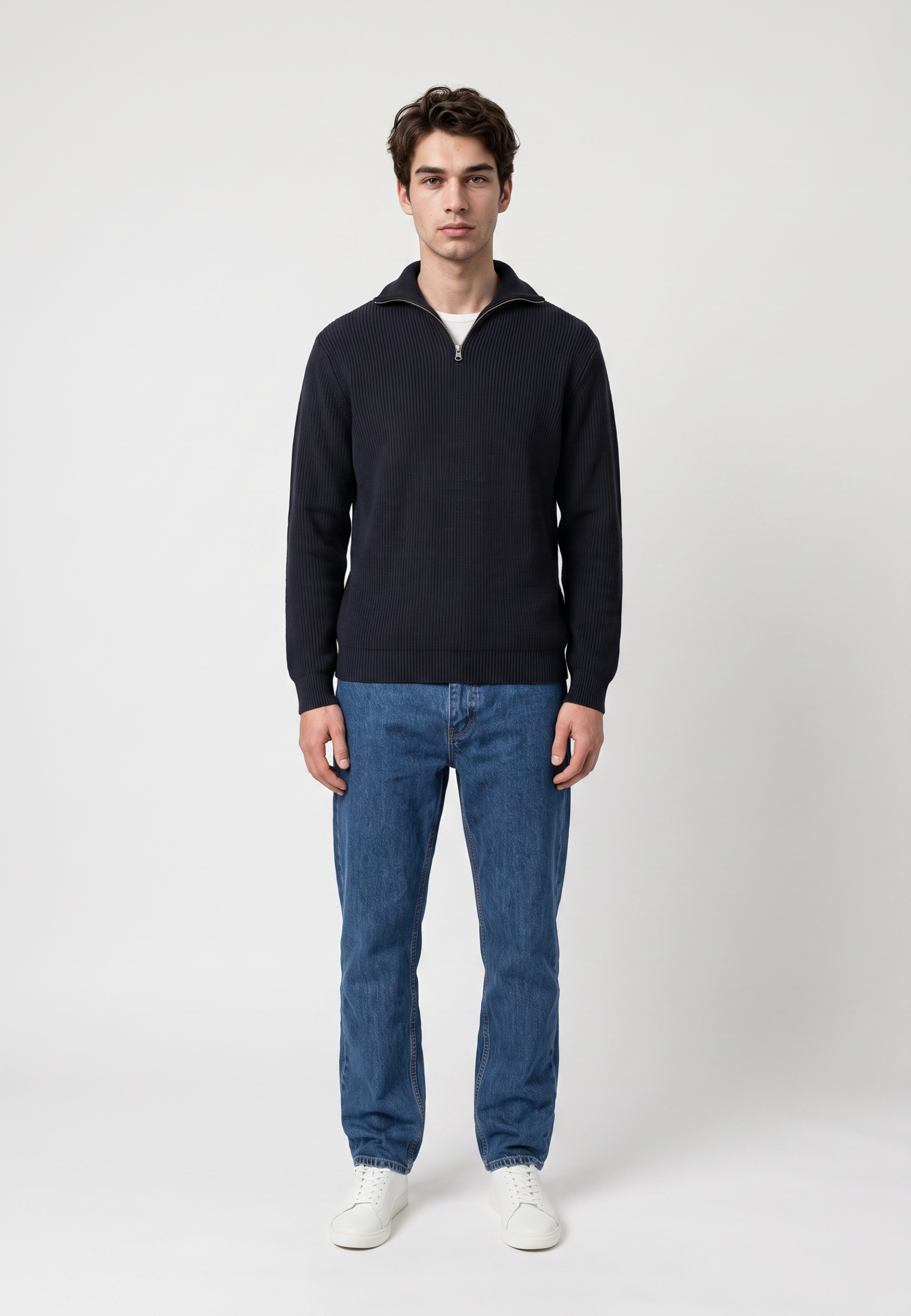 Reuben knitted half zip - Midnight ocean blue
