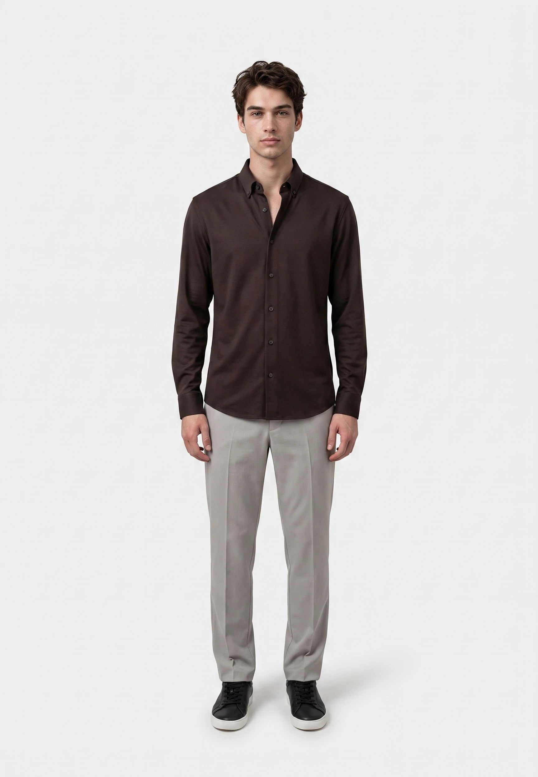 Redy viscose blend shirt - Dark coffee brown, front view on model