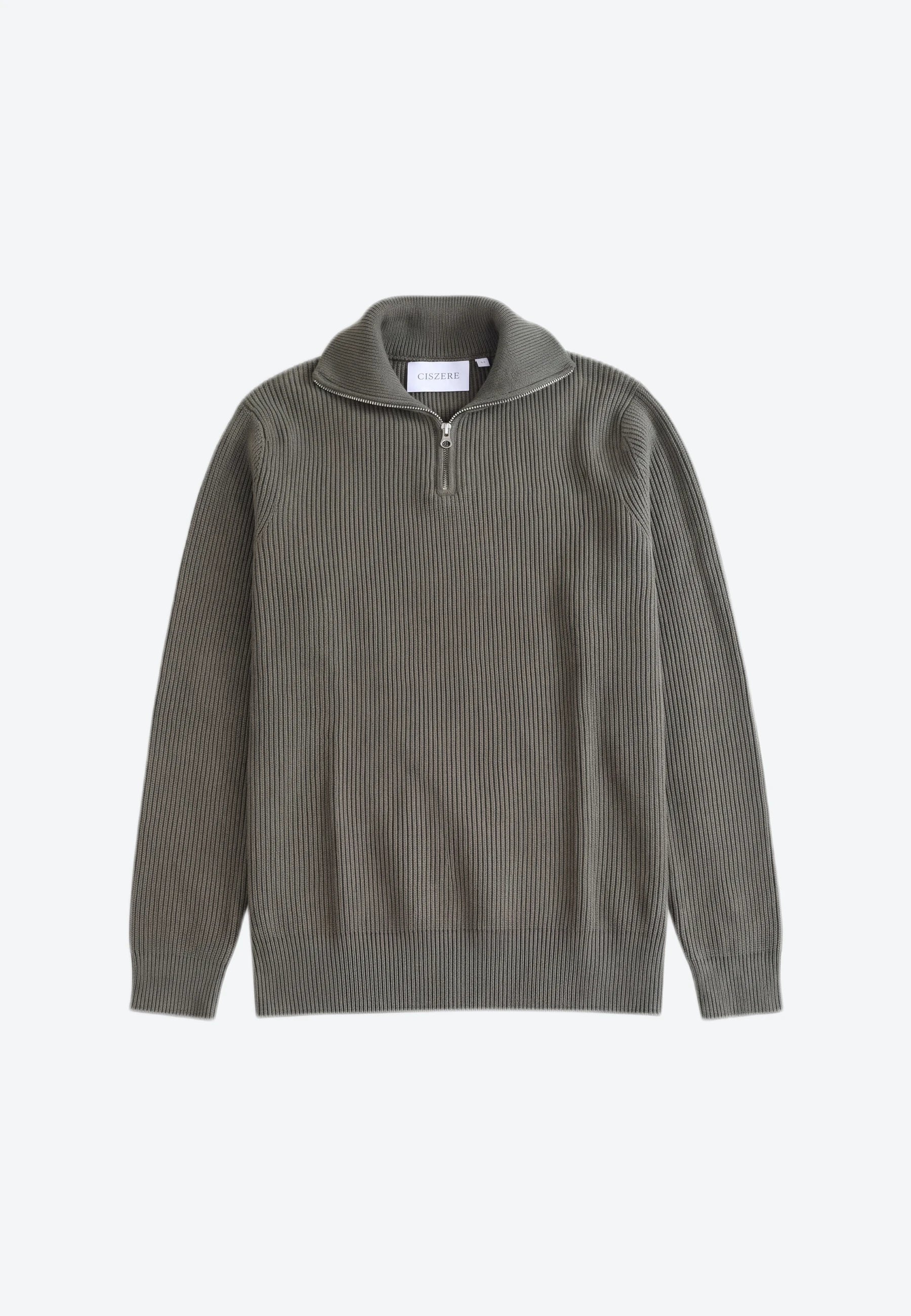 Reuben knitted half zip - Moss green, flat lay