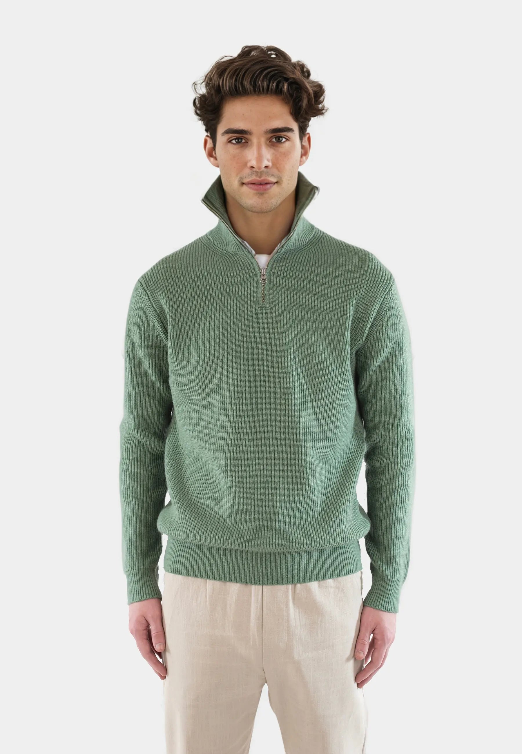Reuben stickad halfzip tröja - ljusgrön