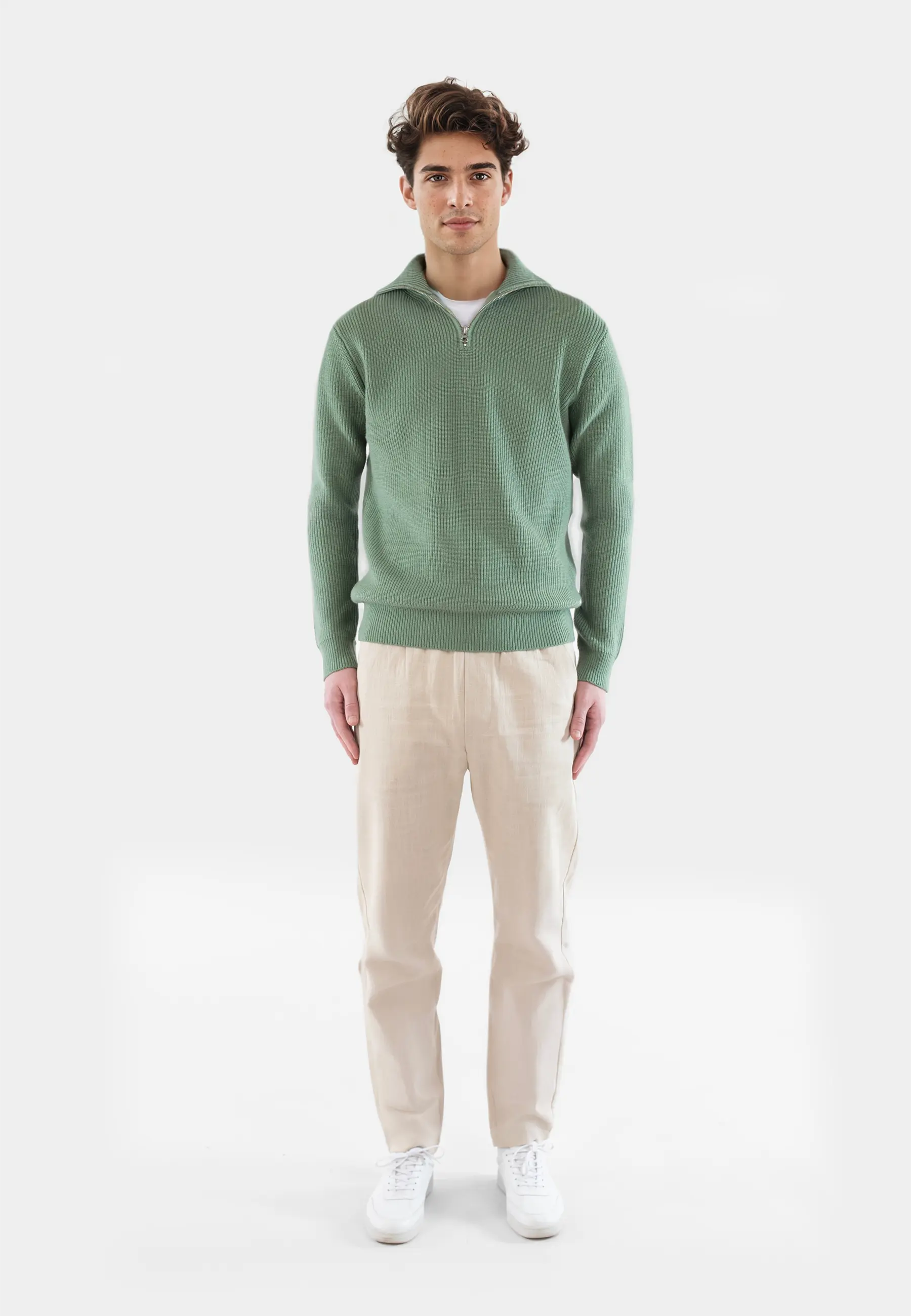 Reuben stickad halfzip tröja - ljusgrön