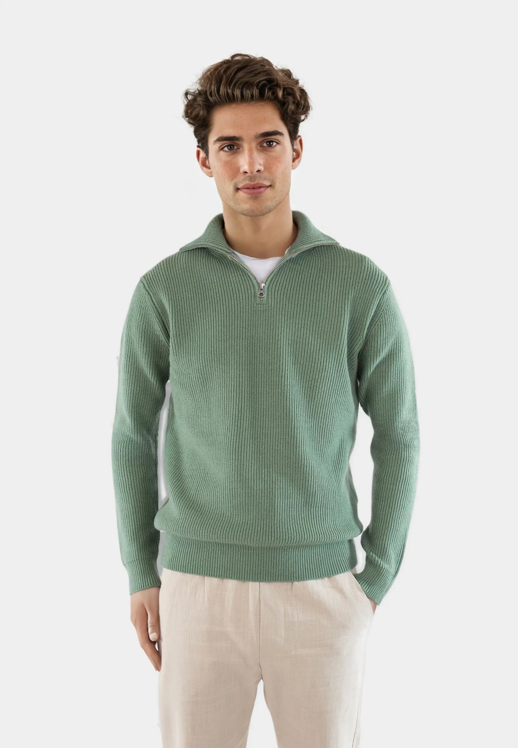 Reuben stickad halfzip tröja - ljusgrön