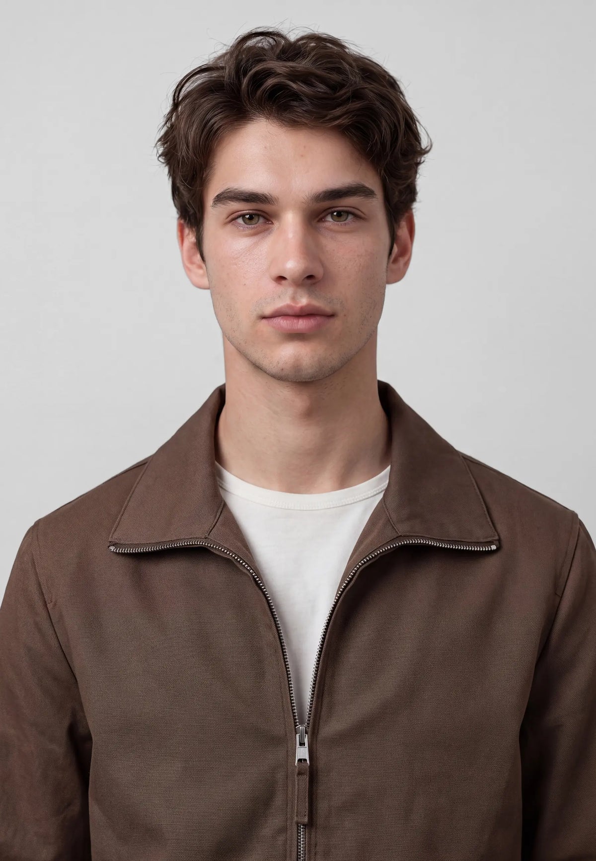 Roux washed canvas jacket - Brown, collar and fastening close up