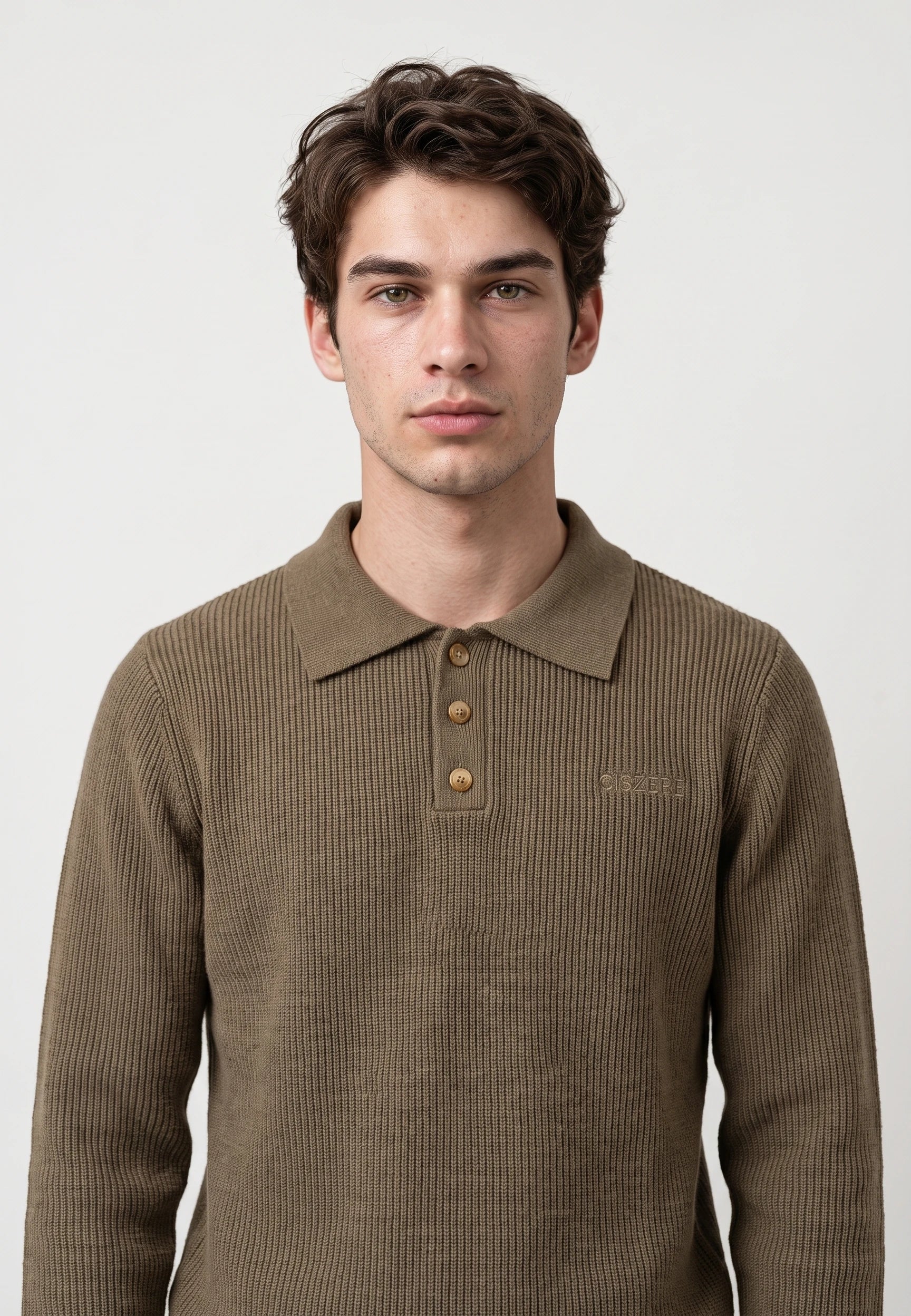 Derek knitted polo Mocha brown detail
