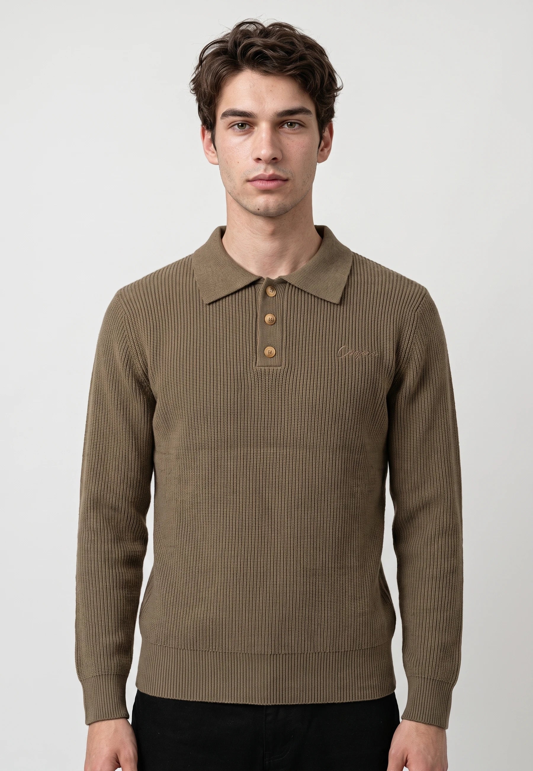 Derek knitted polo - Mocha brown