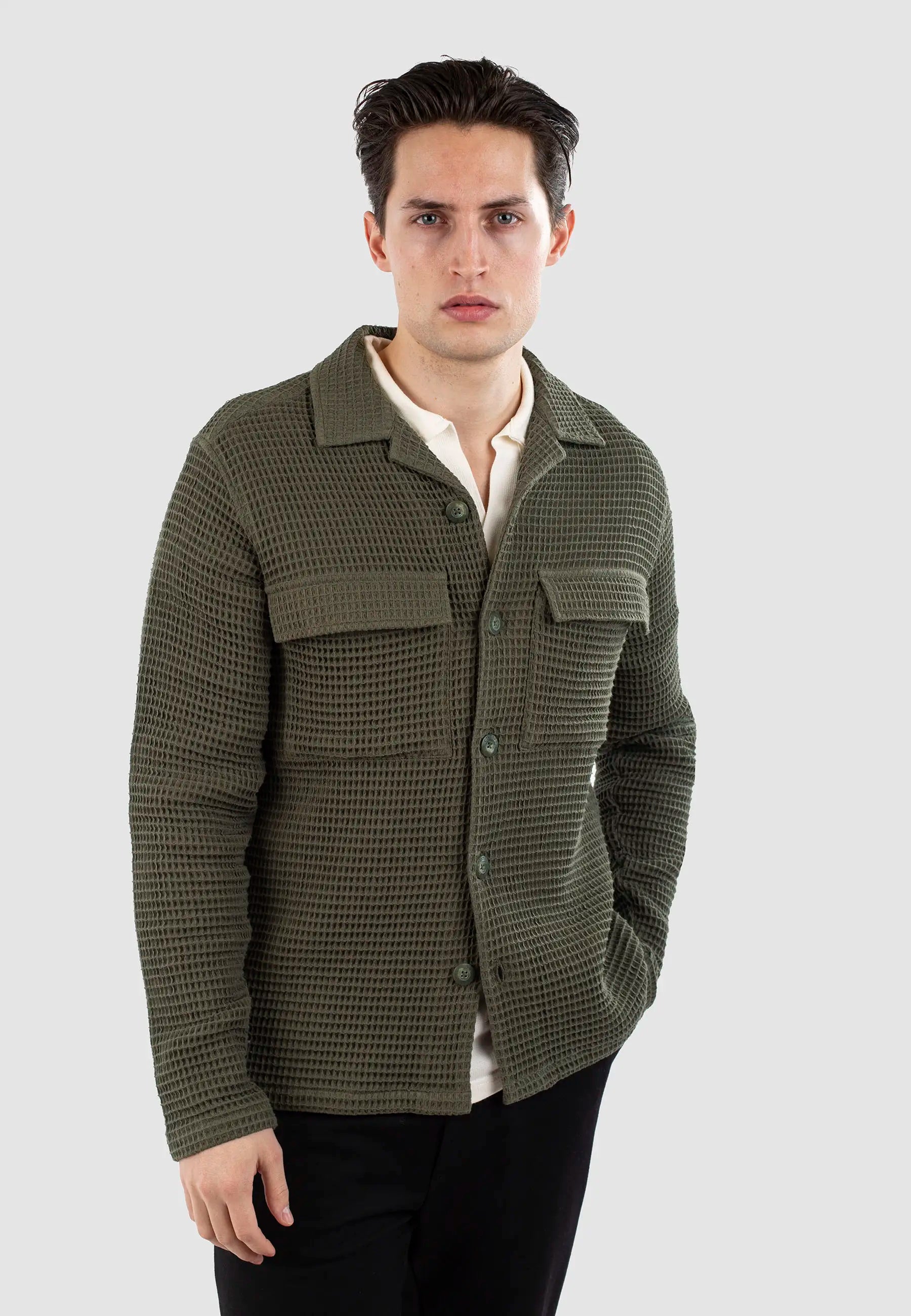 Alden Waffle Overshirt - Forest Green