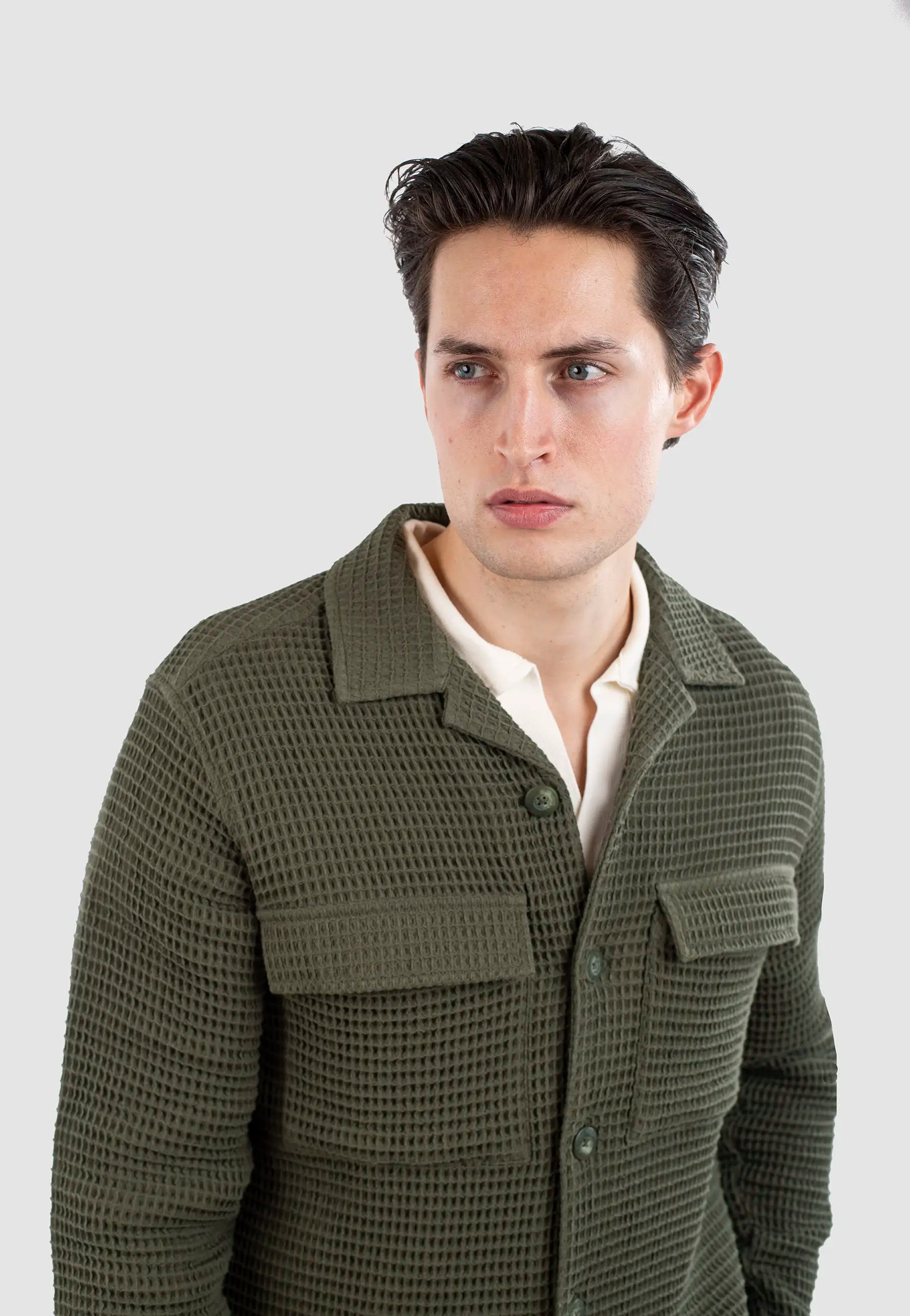 Alden Waffle Overshirt - Forest Green