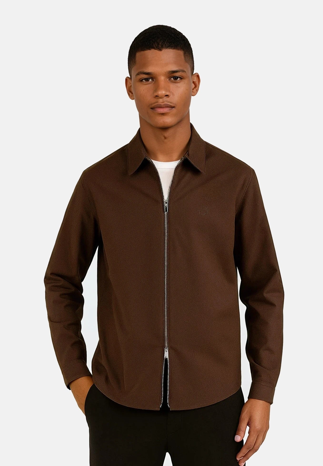 Aden oxfordskjorta zip - Mörkbrun