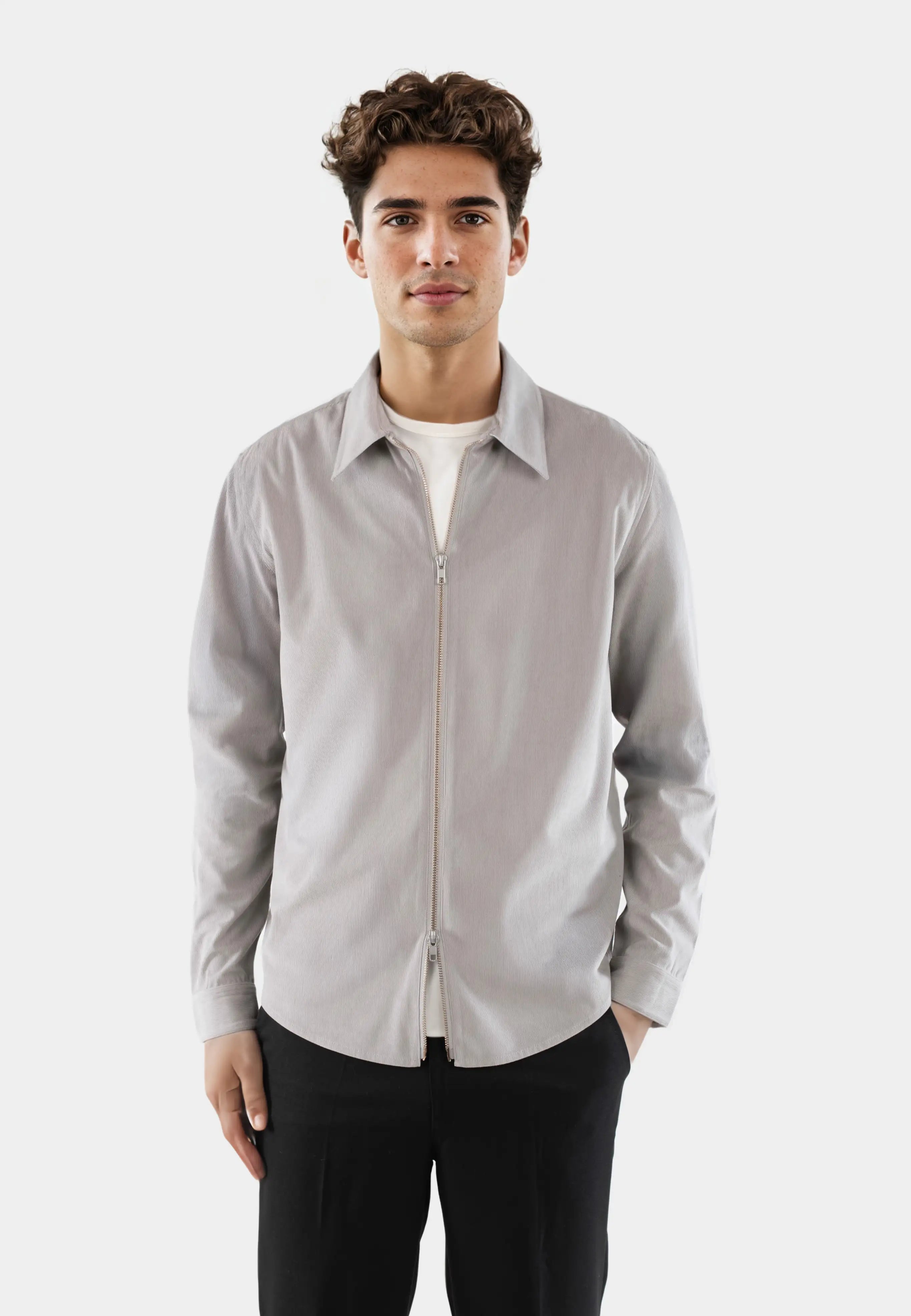 Aden cord zip shirt - Light grey