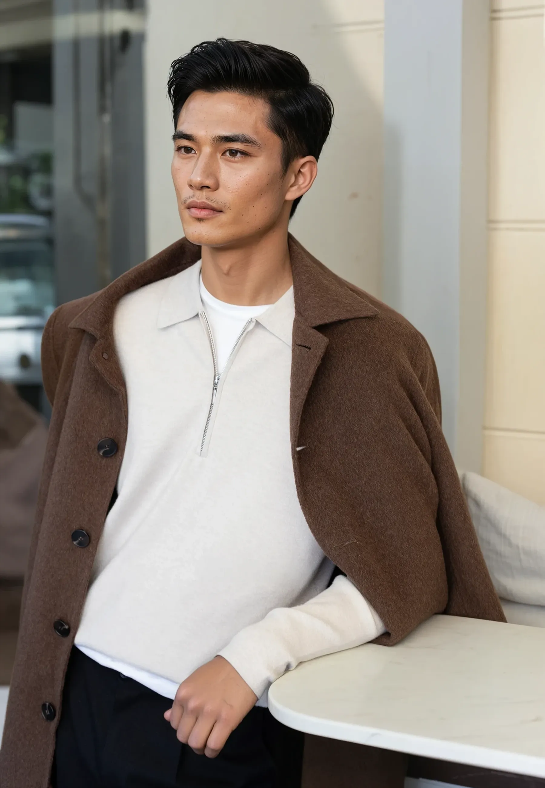 Caleb knitted half zip - Beige