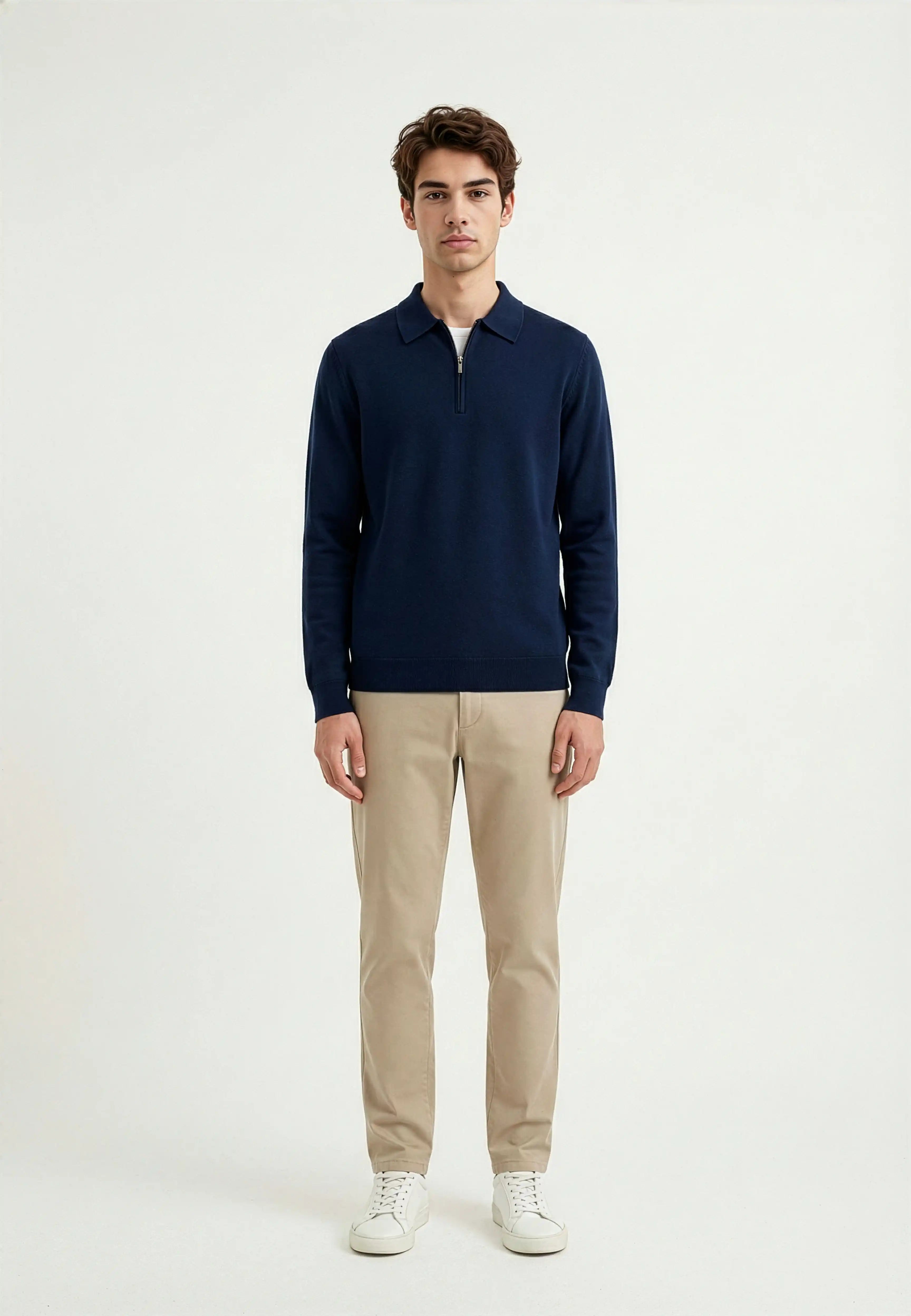 Caleb knitted half zip - Blue