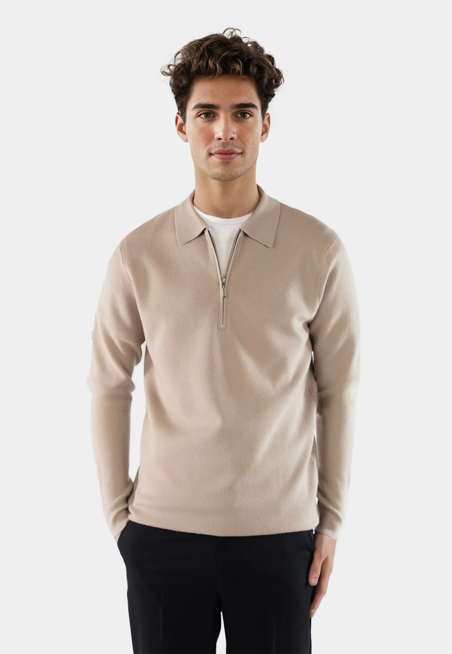 Caleb knitted half zip sweater - Light brown