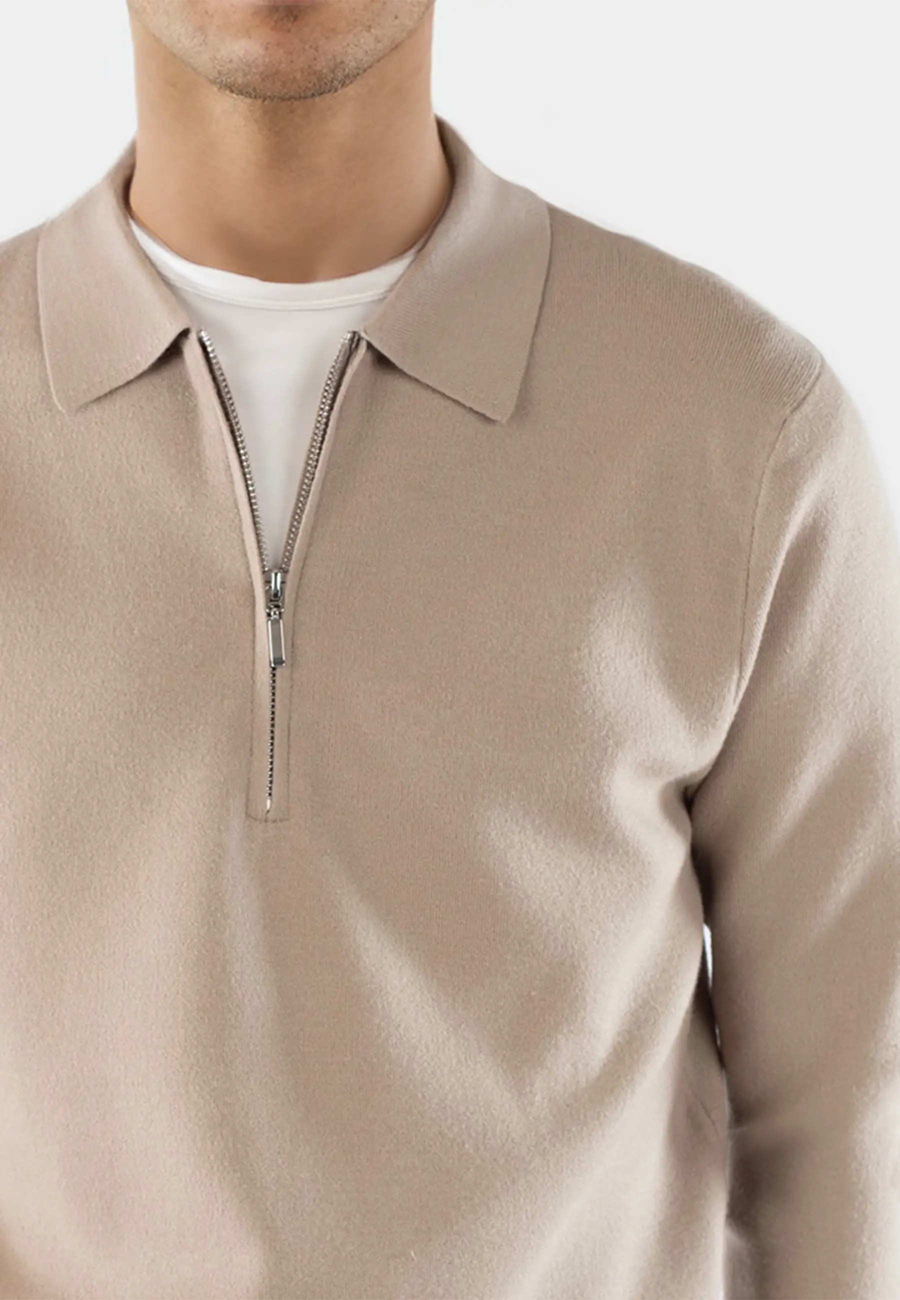 Caleb knitted half zip sweater - Light brown