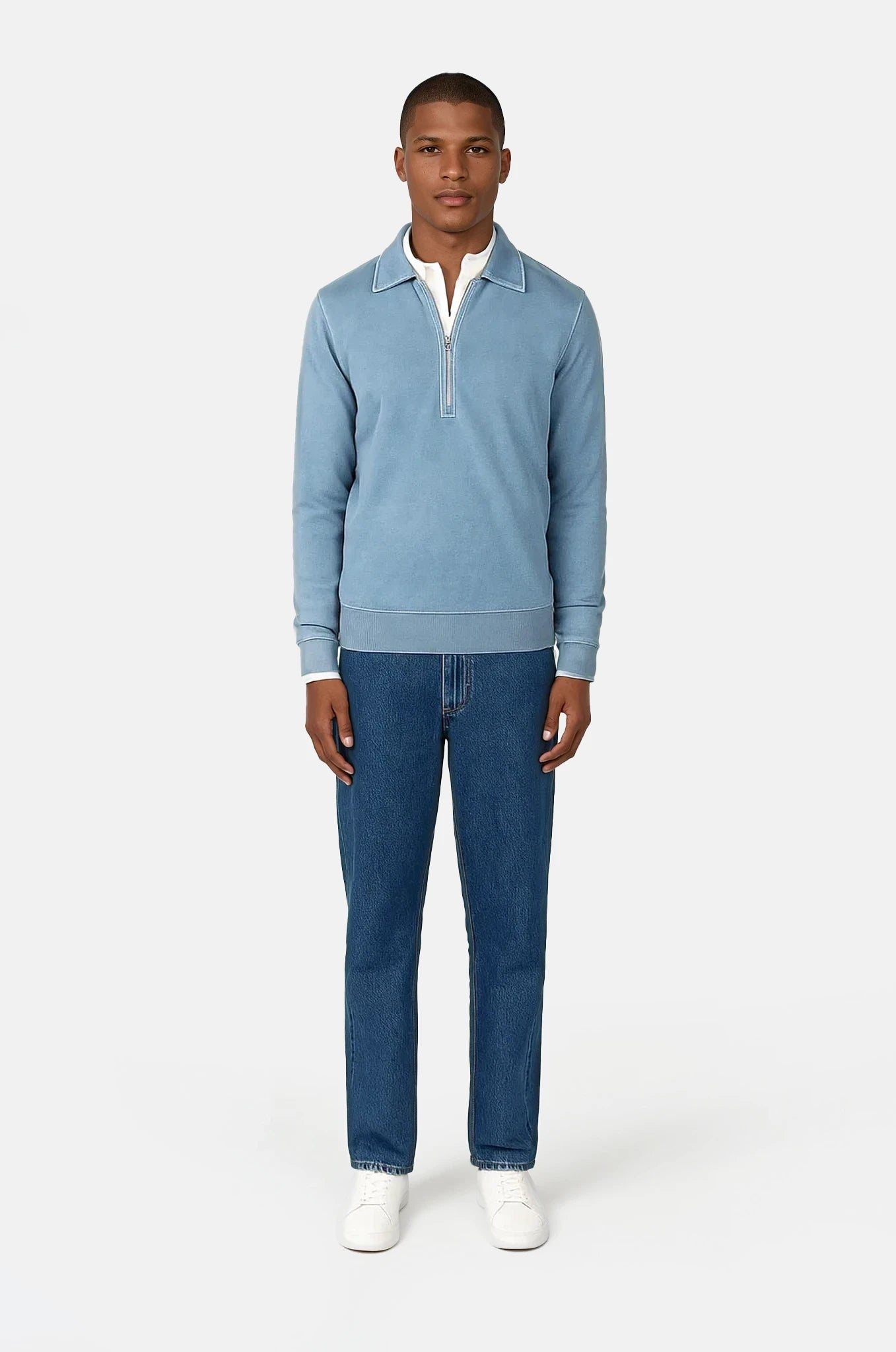 Daryl washed half zip sweater - Blue