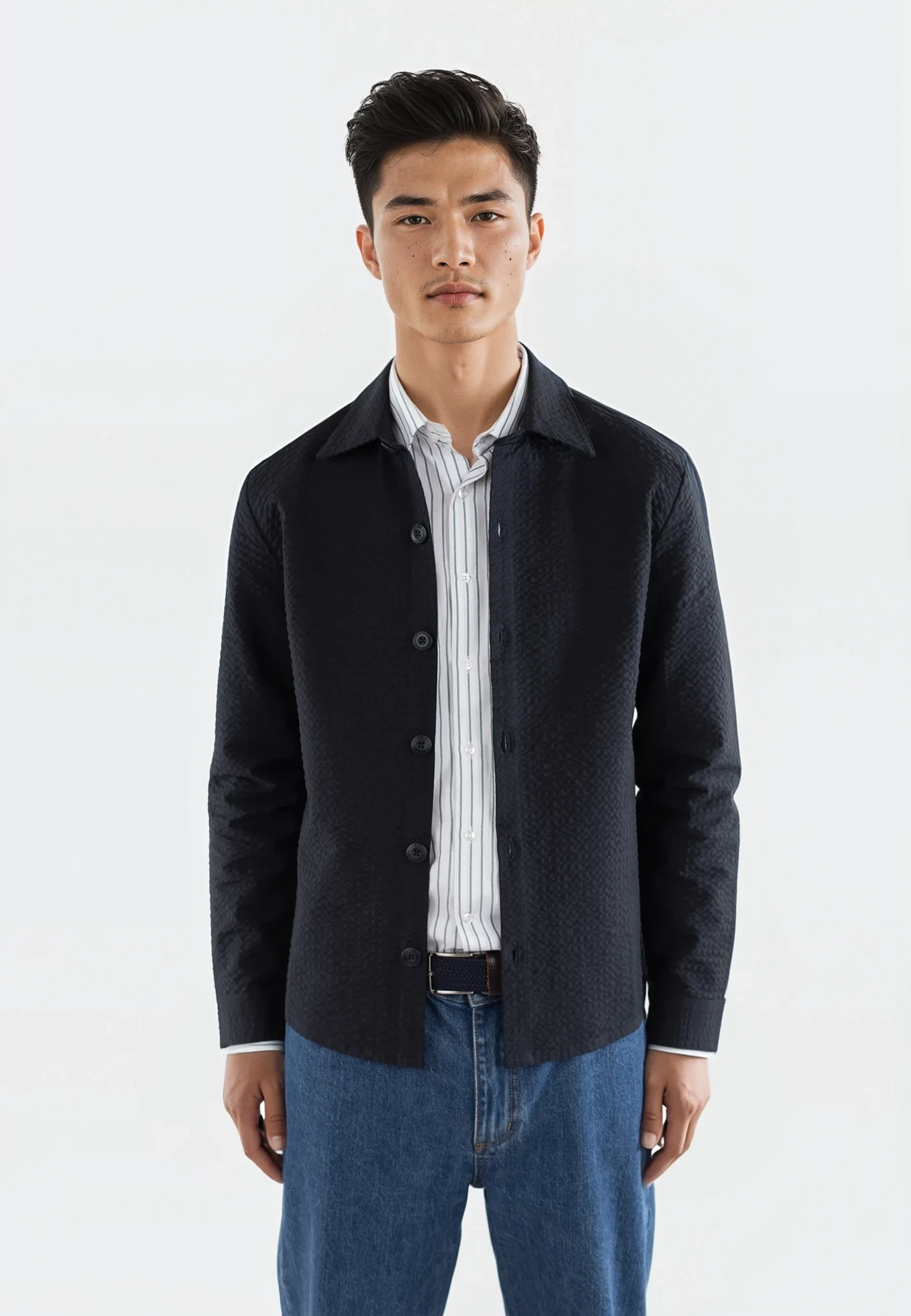 Dawson seersucker overshirt - Navy