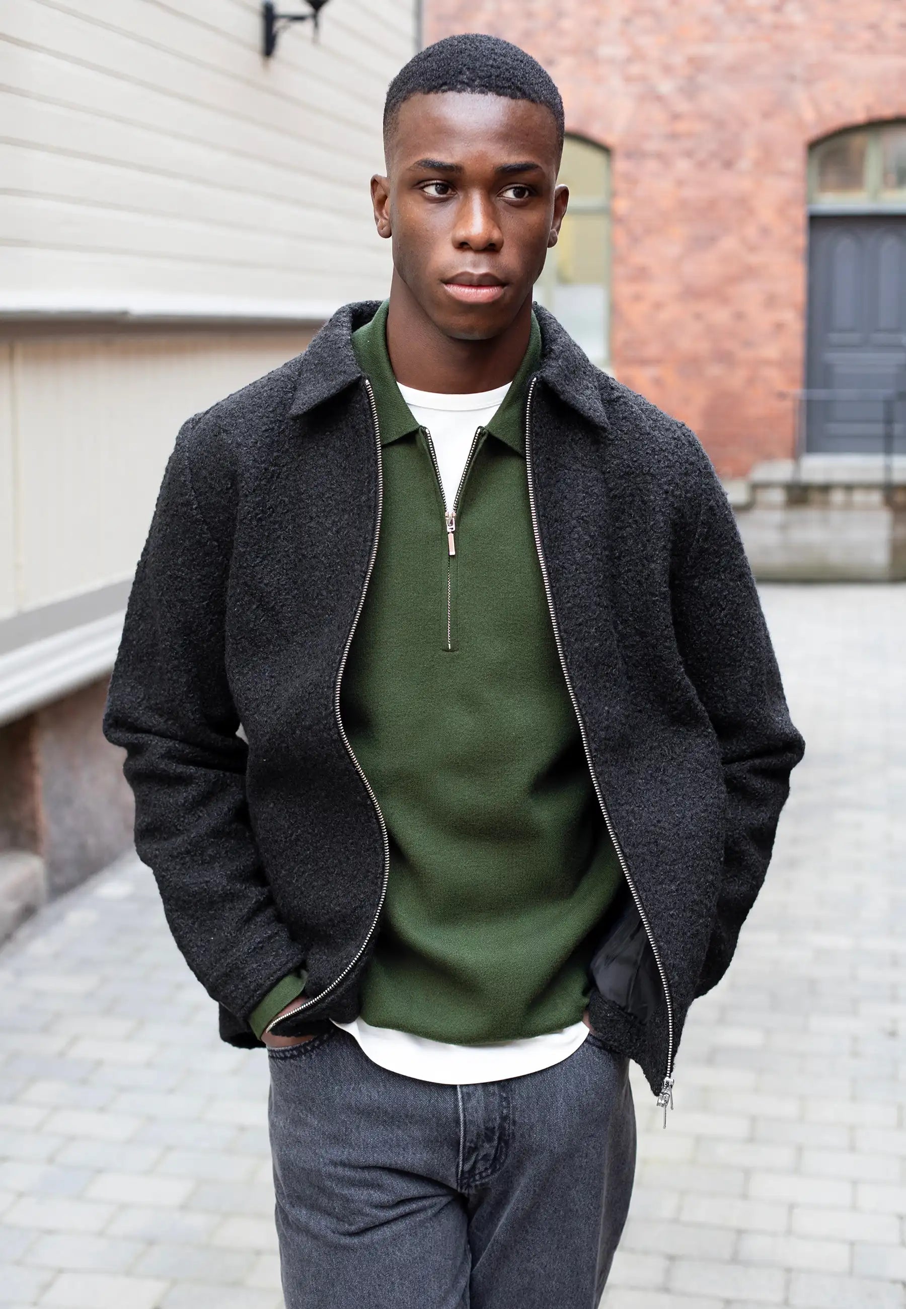 Caleb knitted half zip - Green