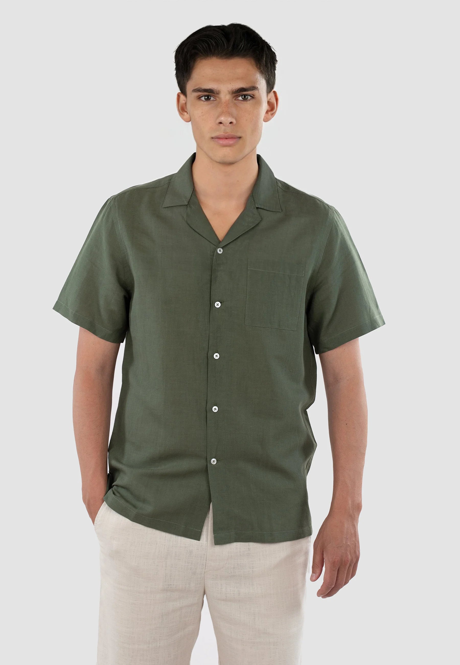 Jona camp collar linne skjorta - Grön 