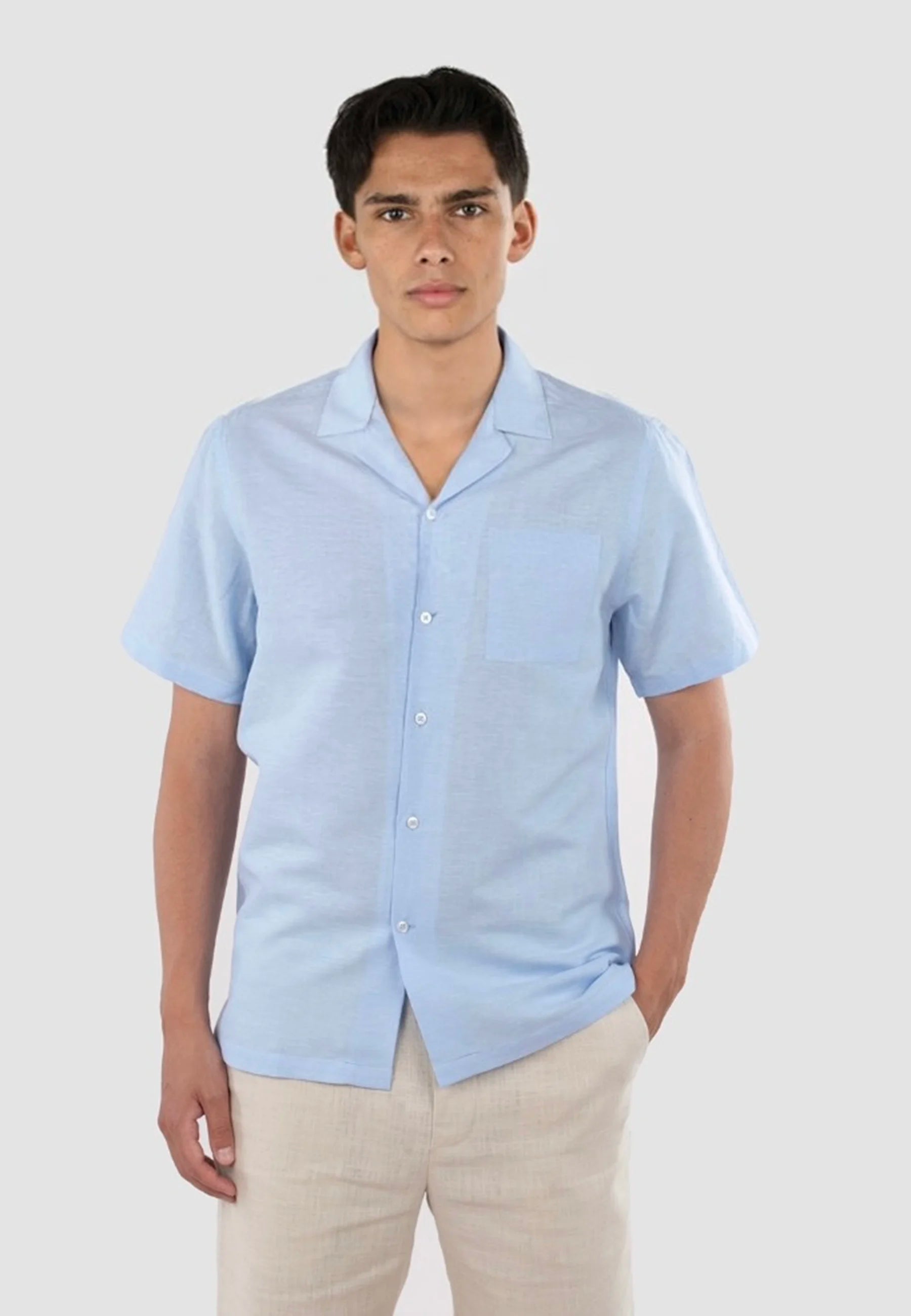 Jona camp collar linen shirt - Light blue