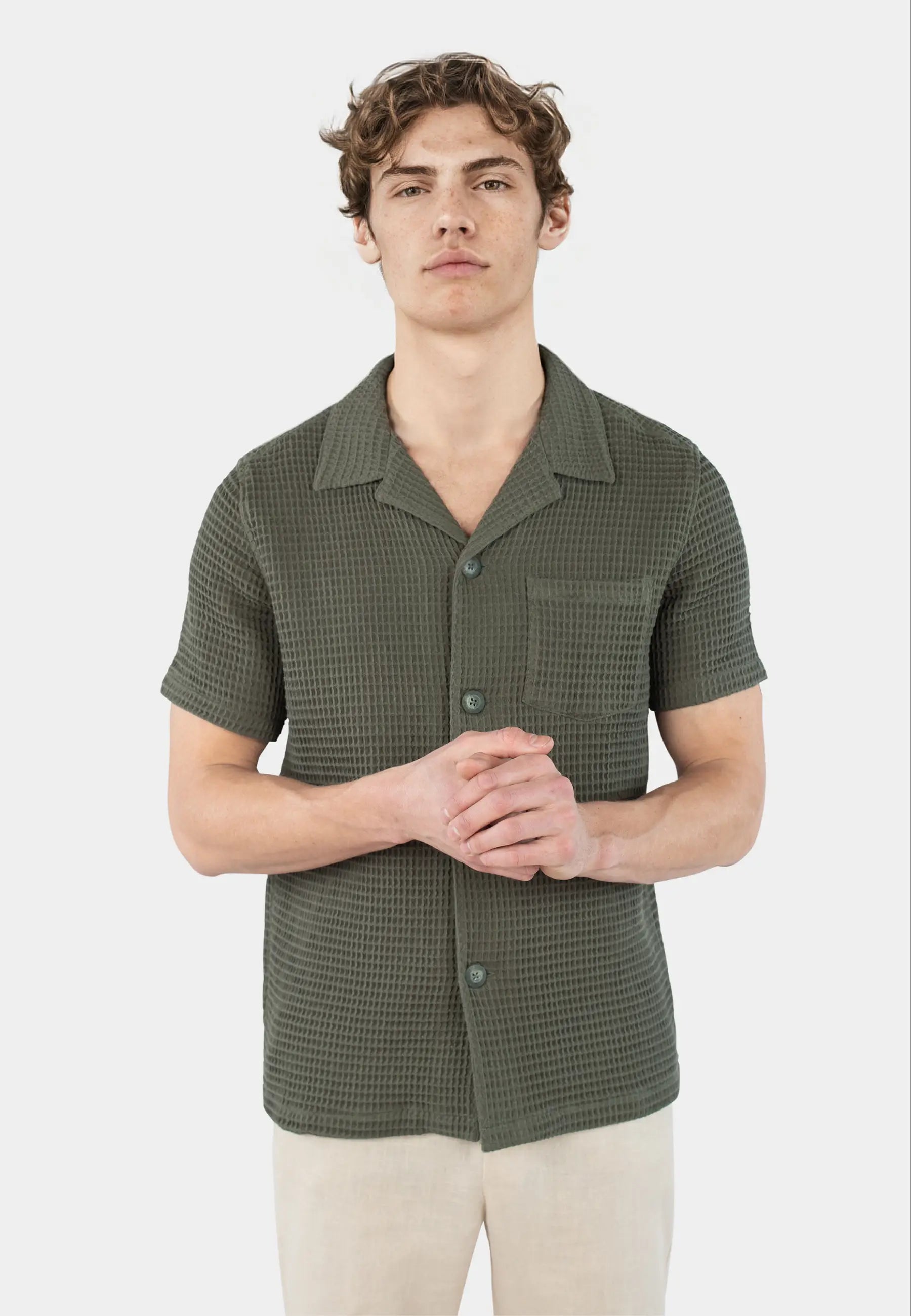 Cameron waffle shirt - Leaf Green