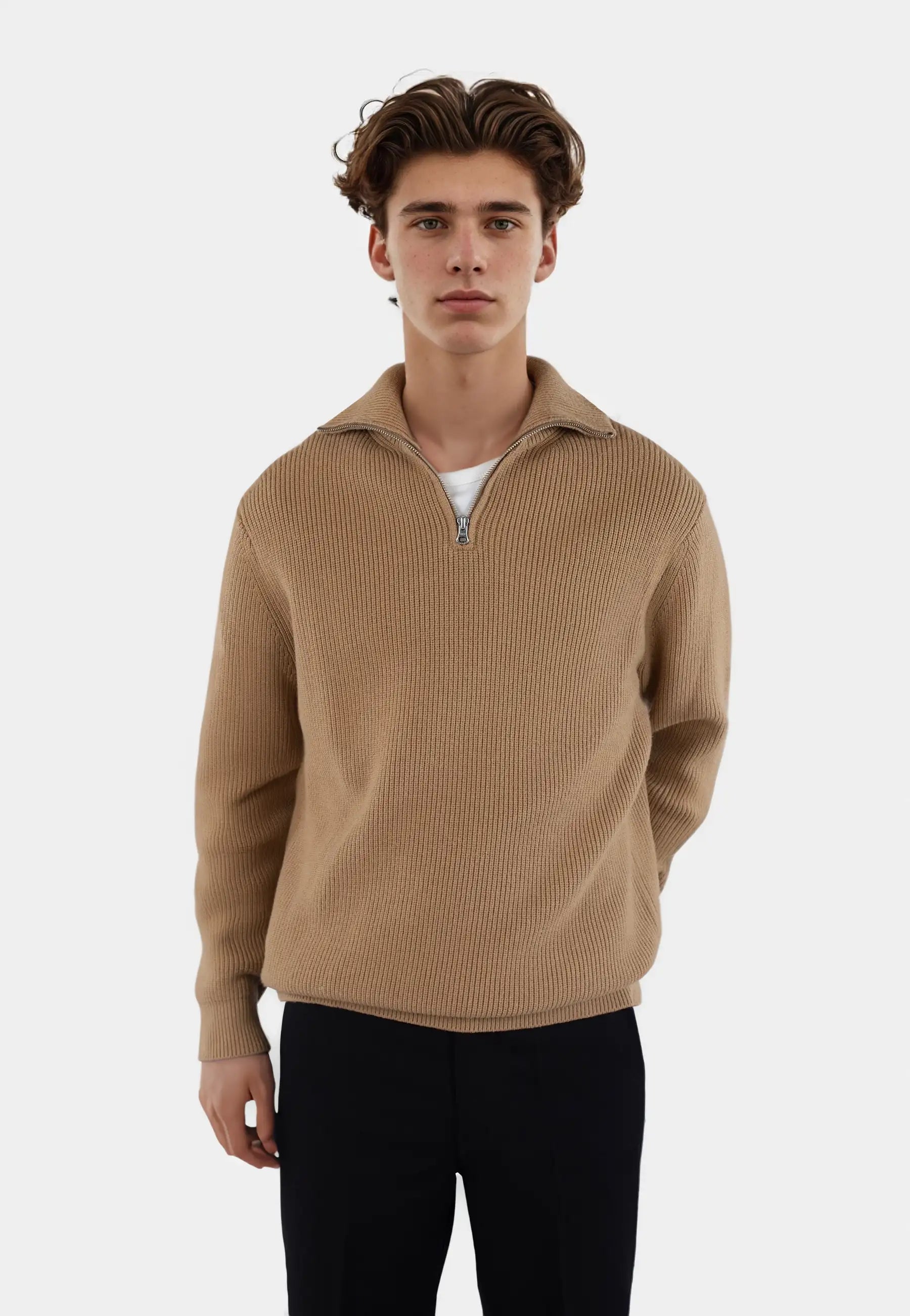 Reuben knitted half zip - Tan