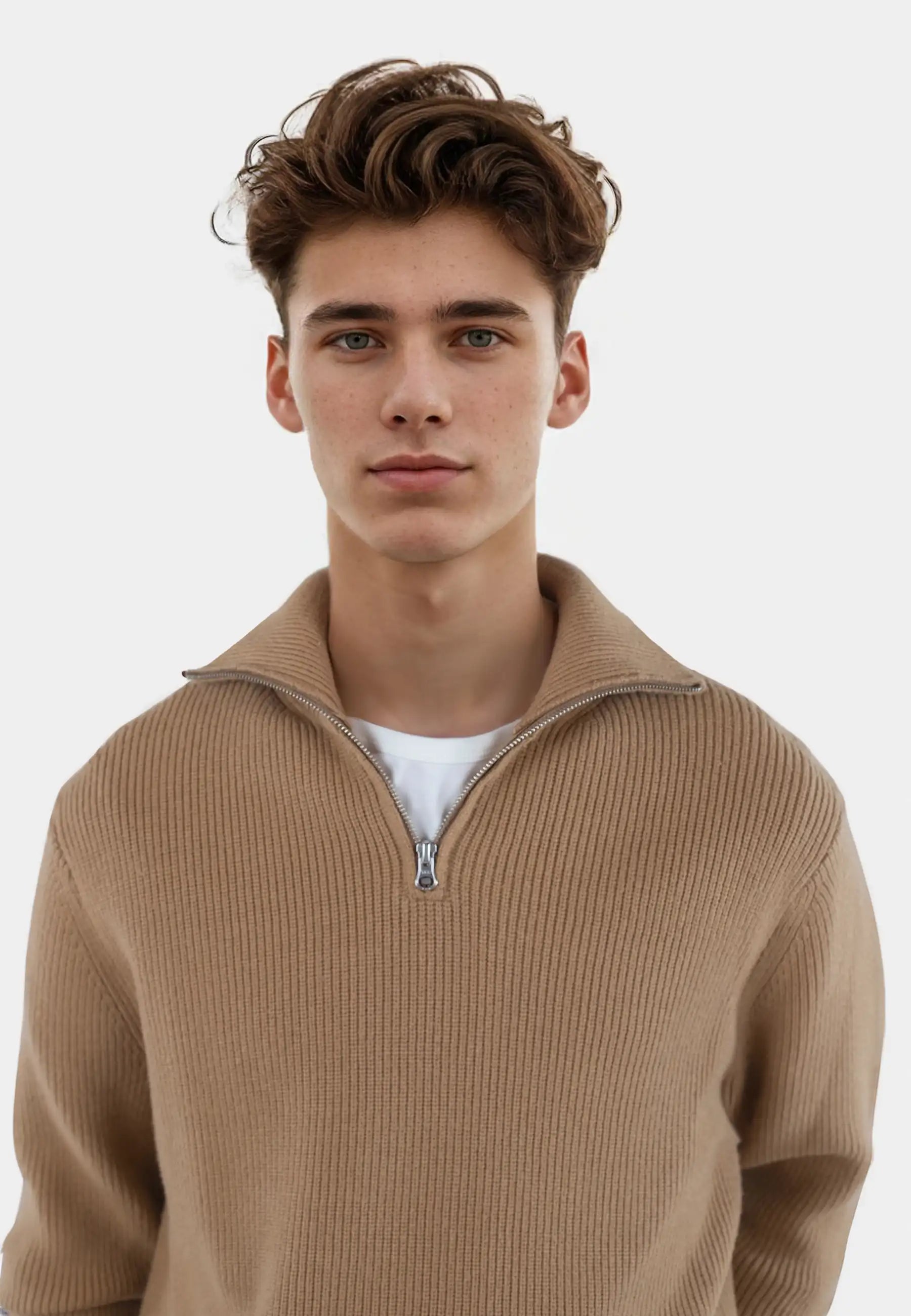 Reuben knitted half zip - Tan