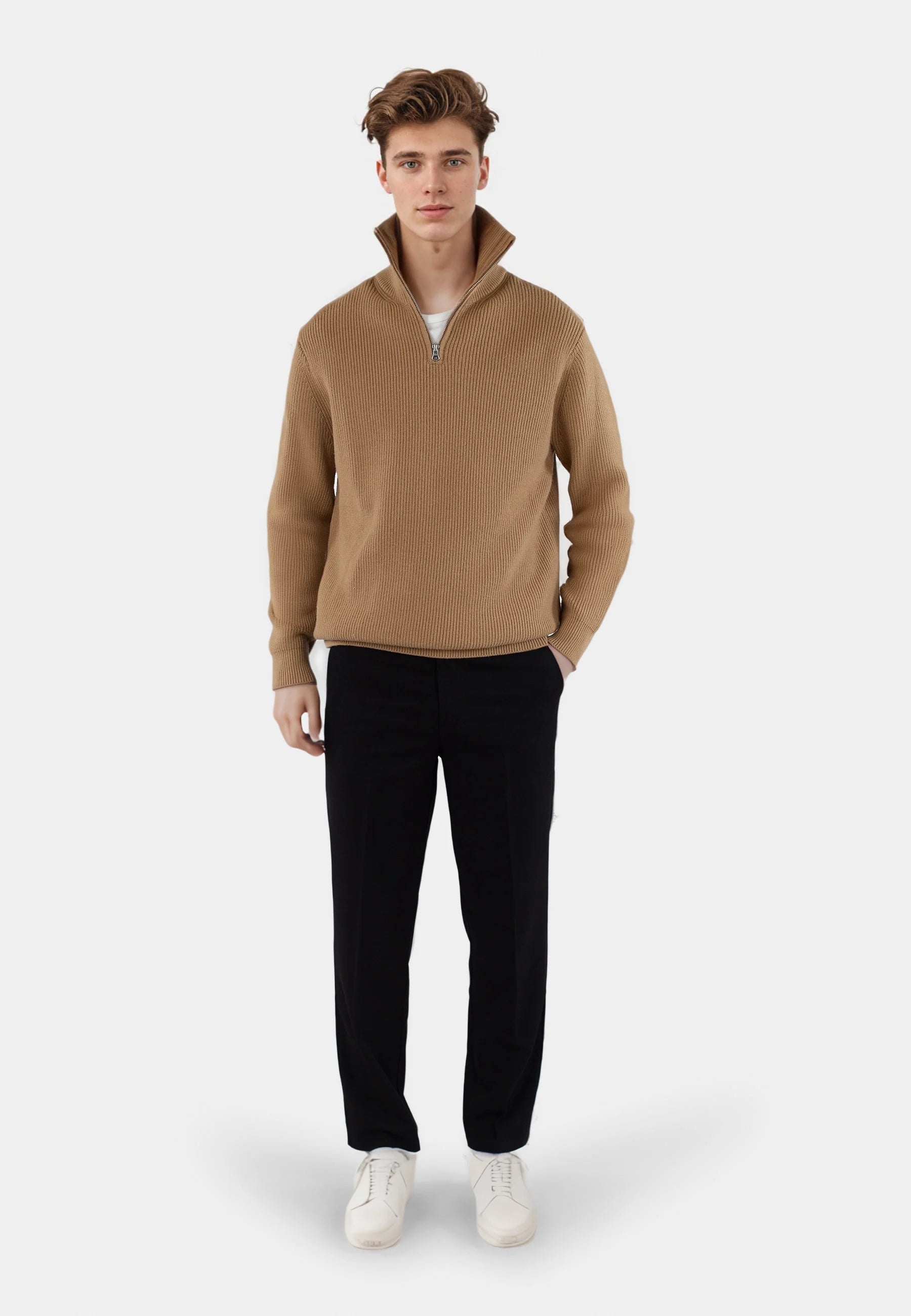 Reuben knitted half zip - Tan