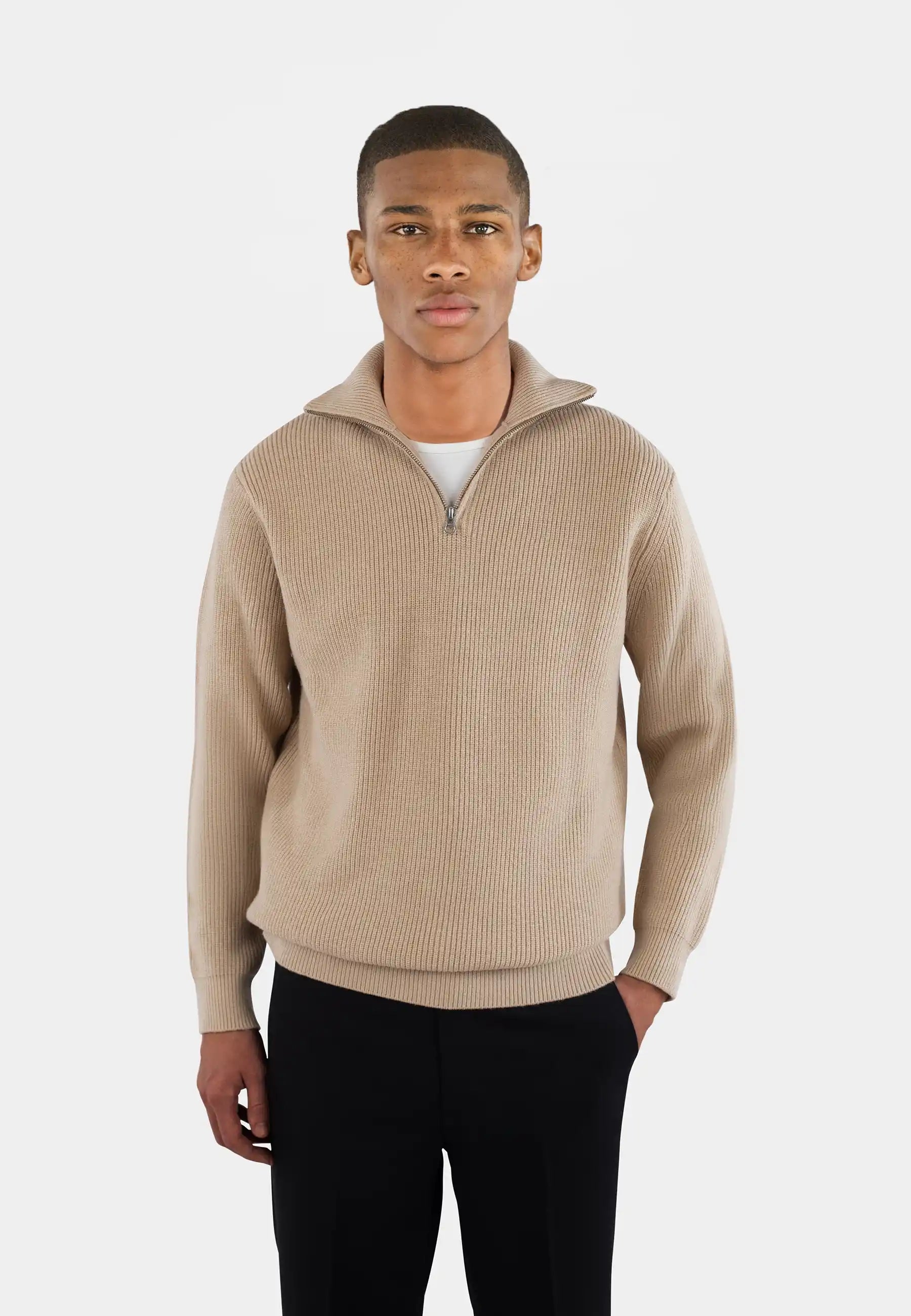 Reuben knitted half zip - Beige