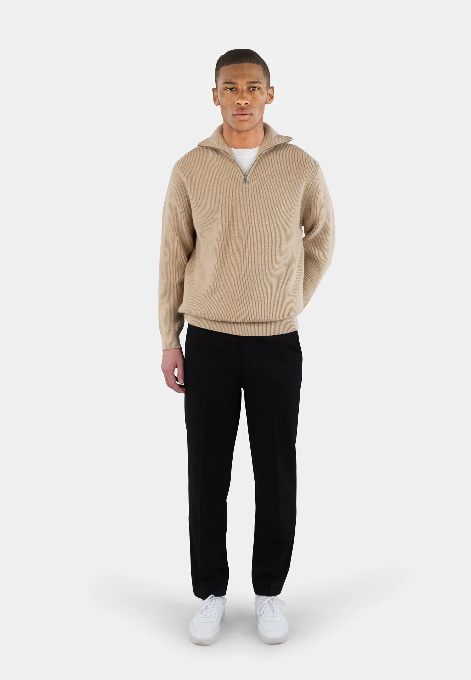 Reuben knitted half zip - Beige