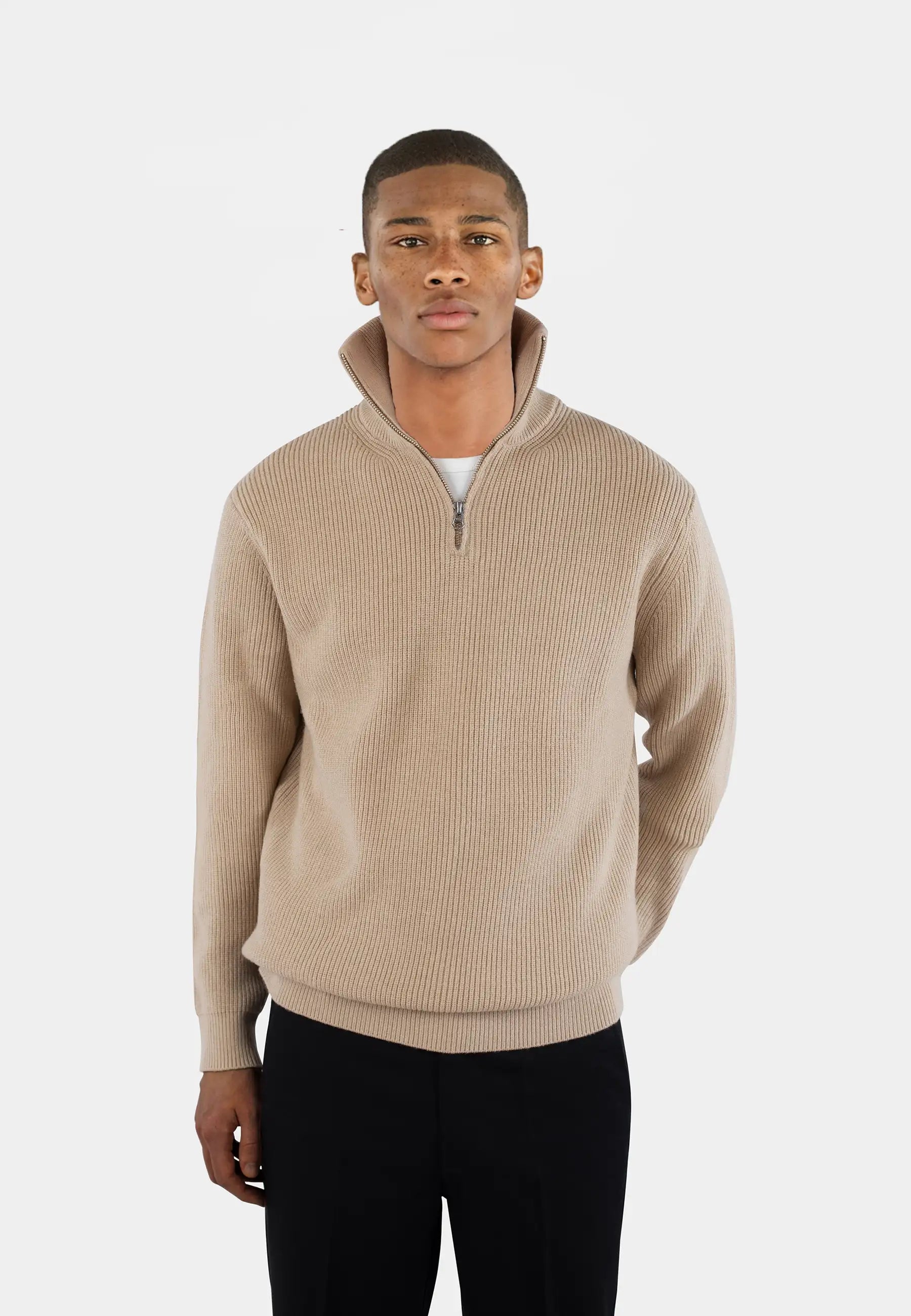 Reuben knitted half zip - Beige