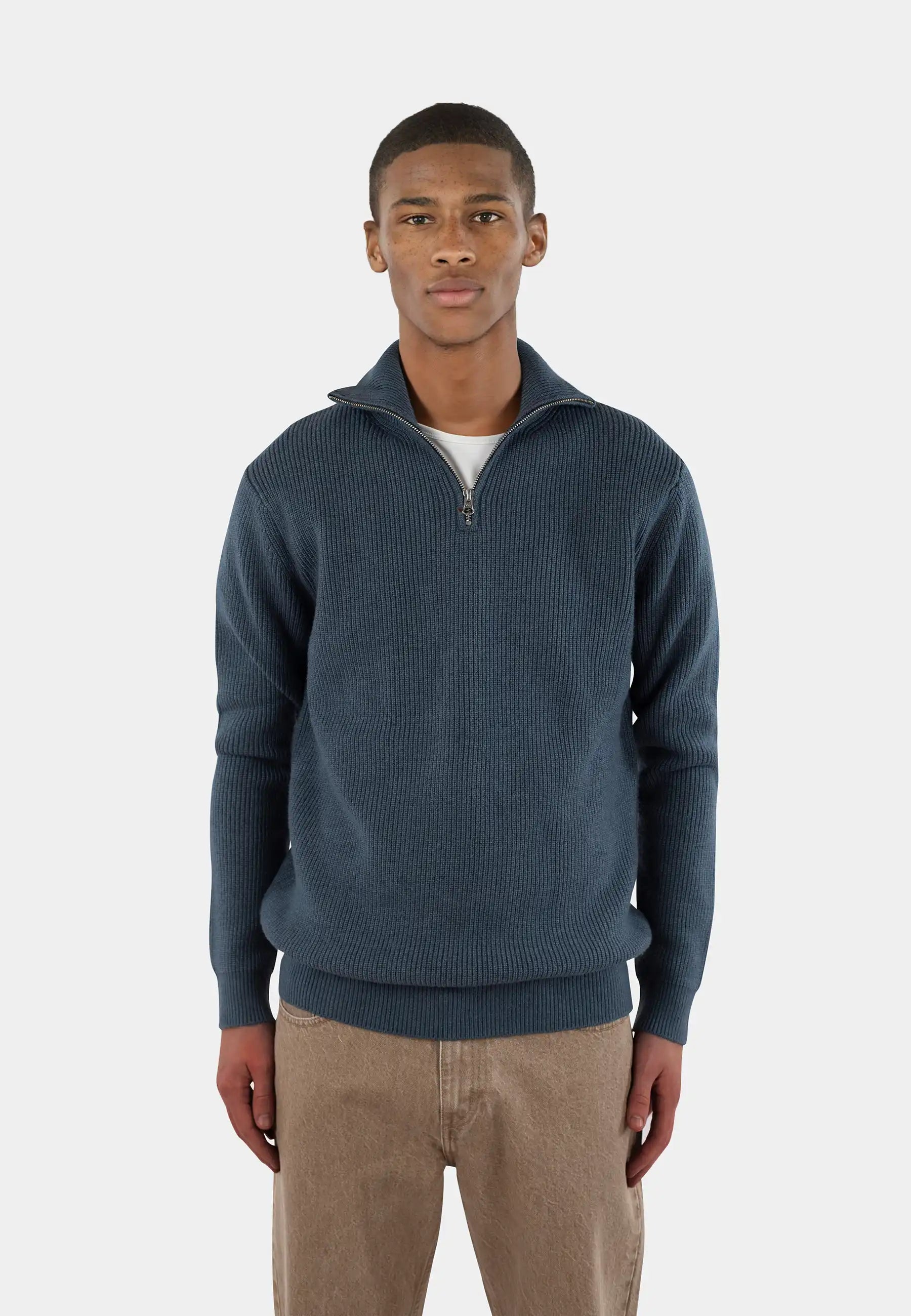 Reuben knitted half zip - Orion blue