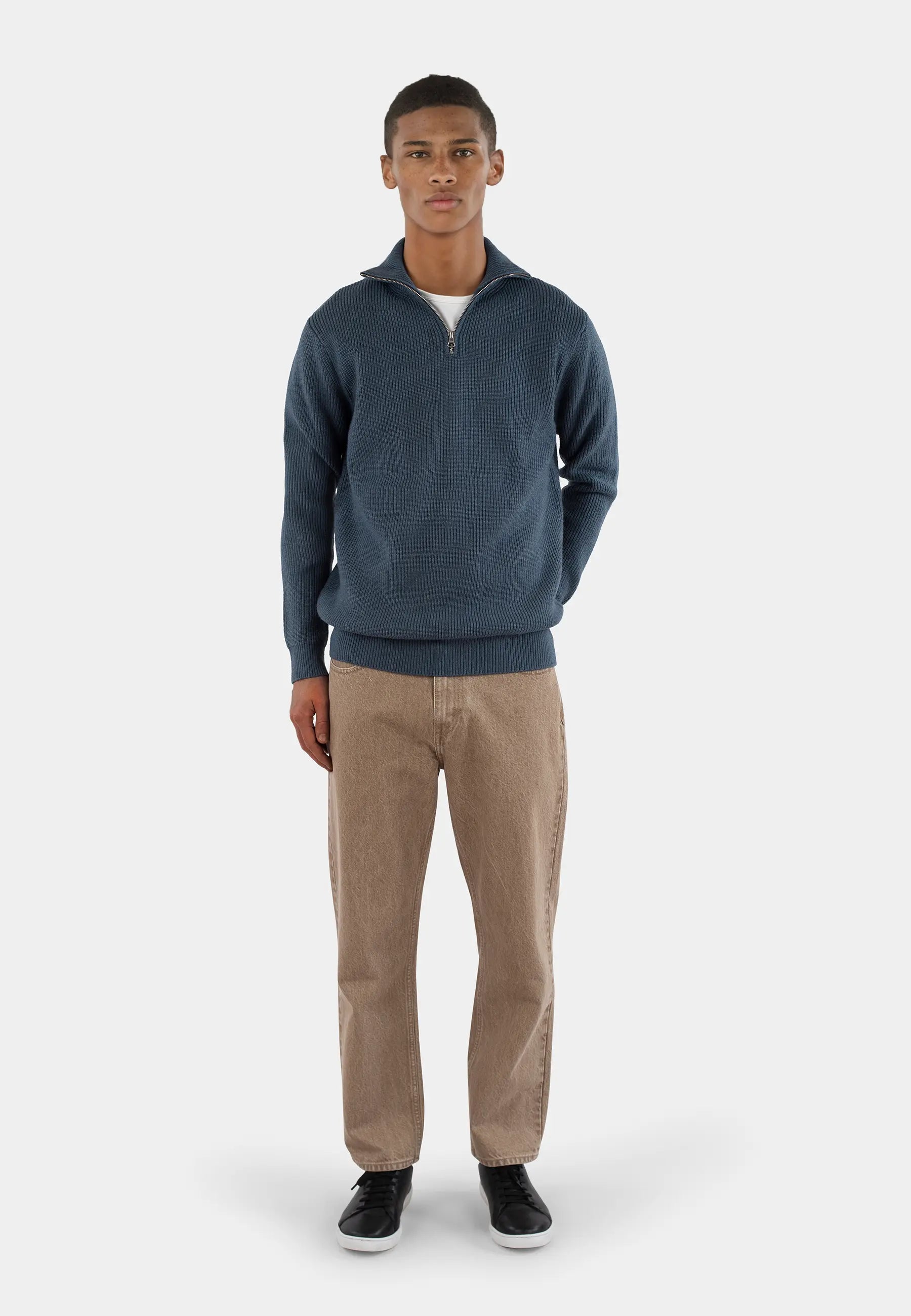 Reuben knitted half zip - Orion blue