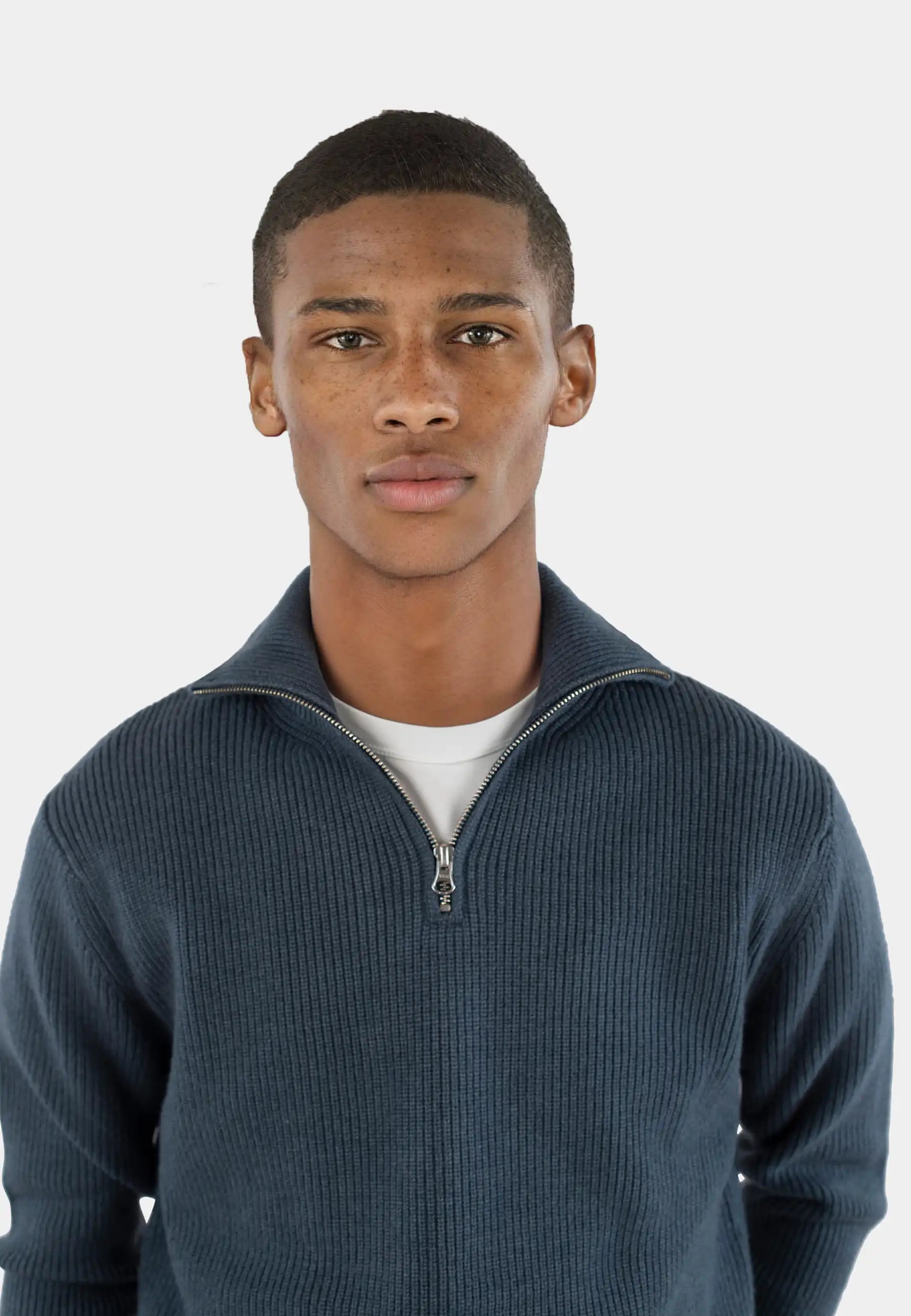 Reuben knitted half zip - Orion blue