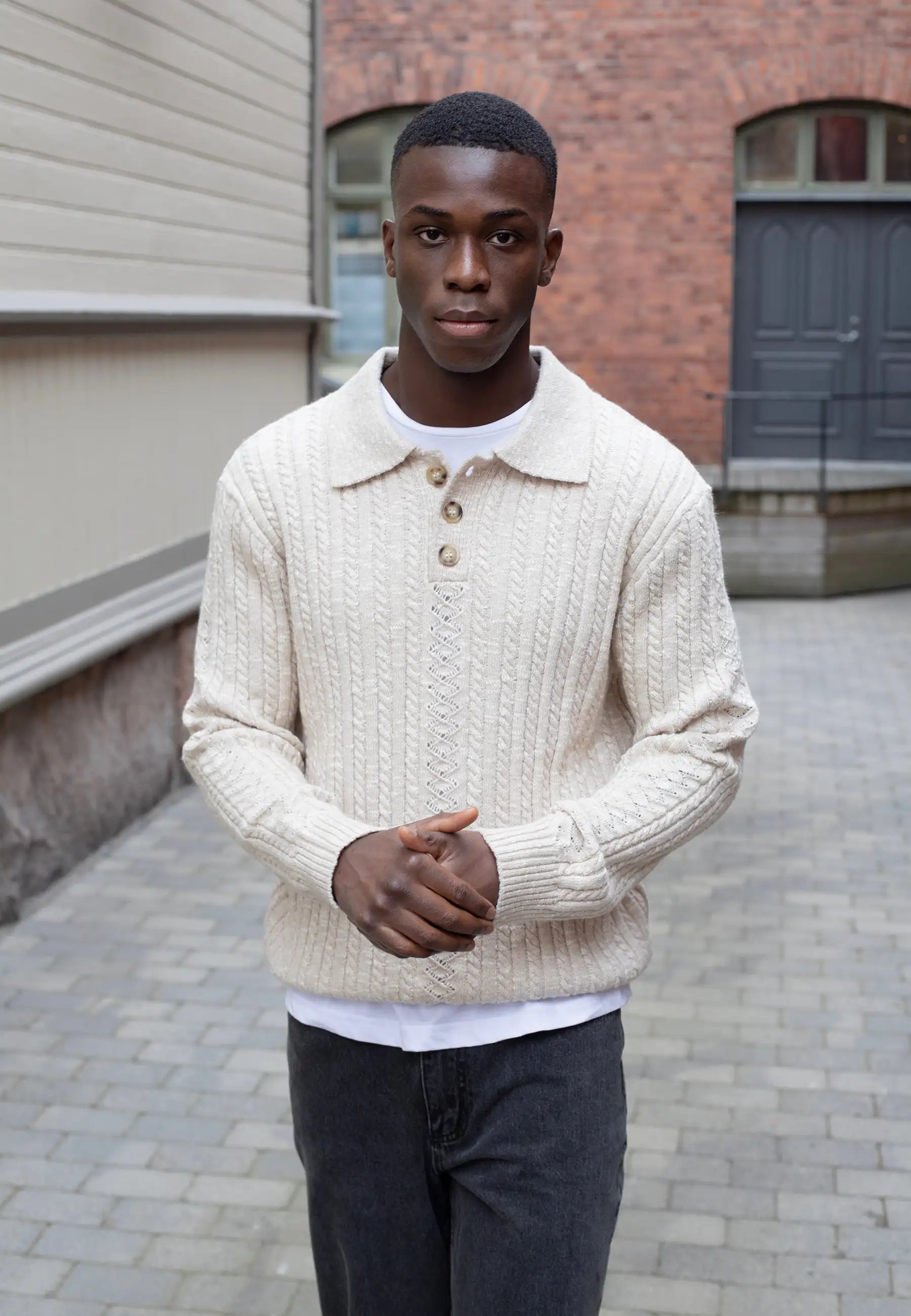 Jules stickad pikétröja - Beige