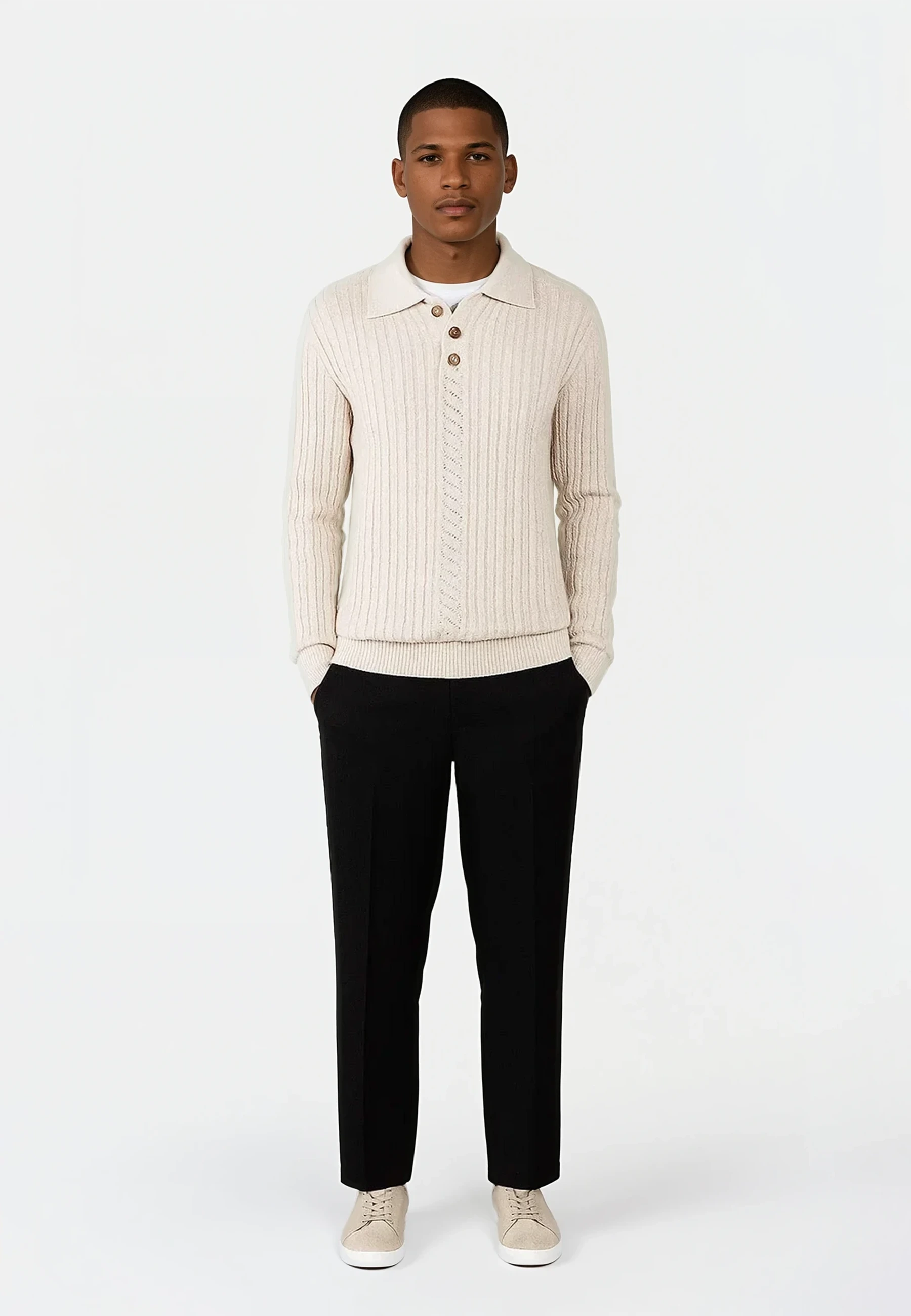 Jules stickad pikétröja - Beige
