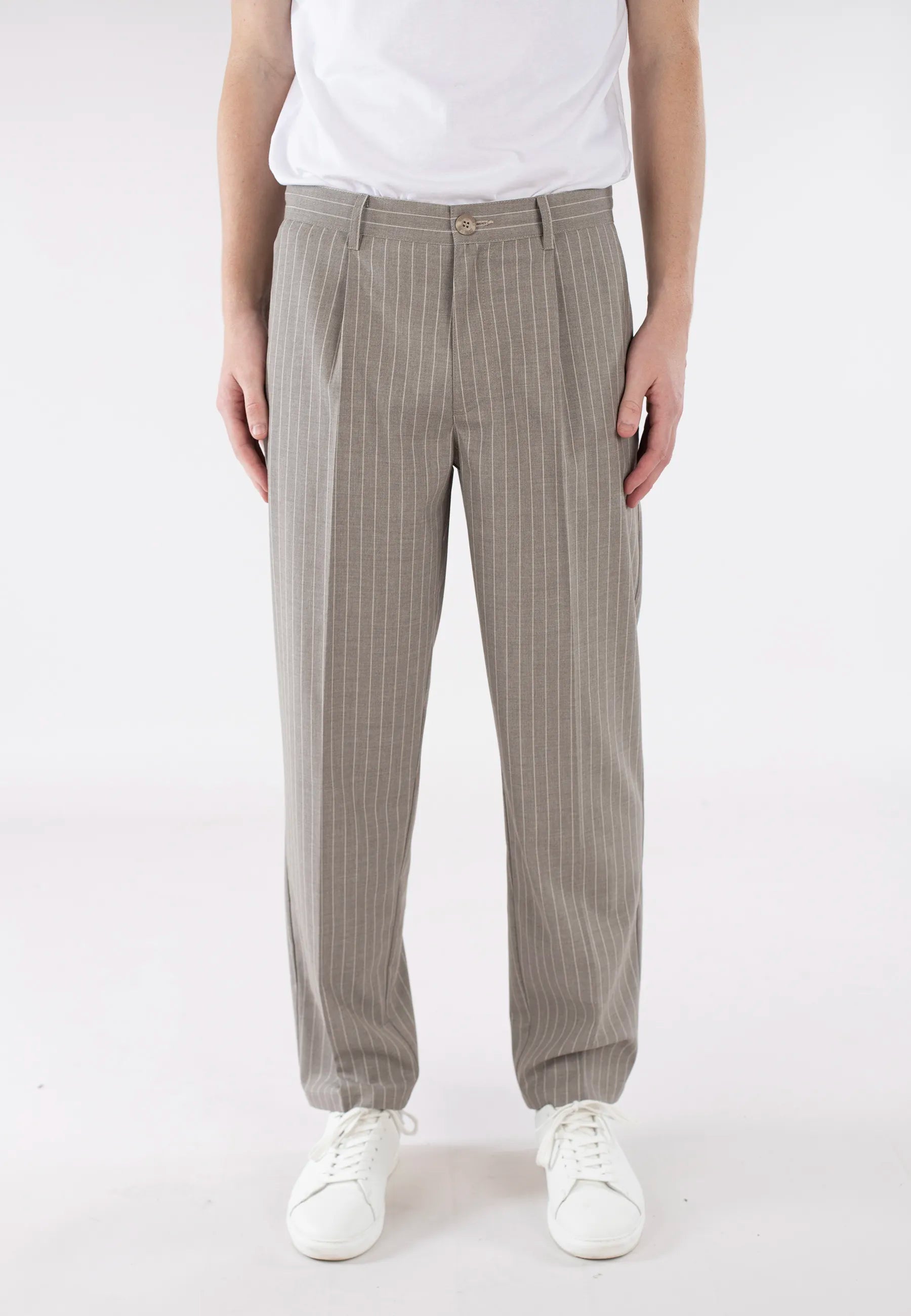 Landon suit trousers - Pinstripe Taupe