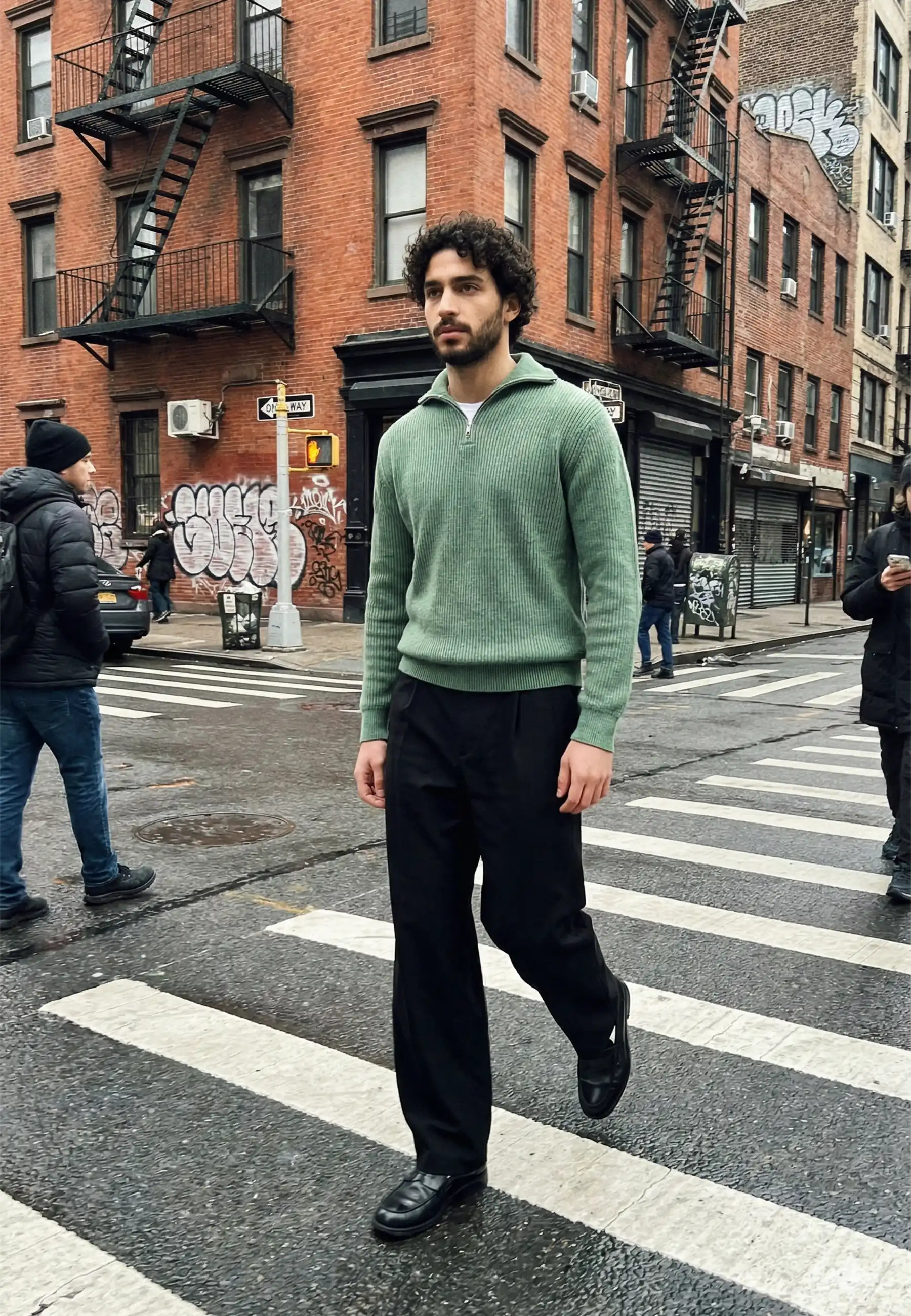 Reuben knitted half zip sweater - Light green