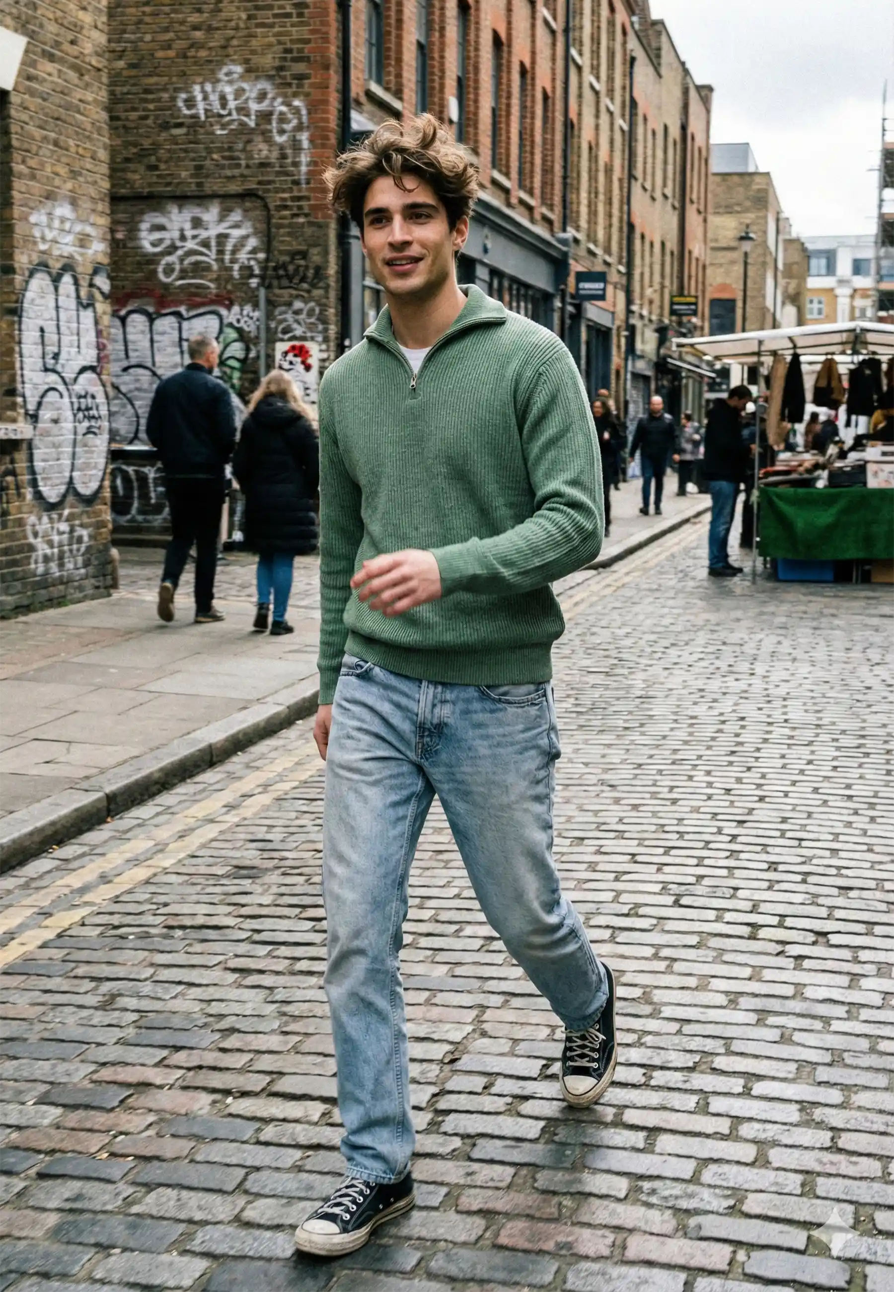 Reuben knitted half zip sweater - Light green