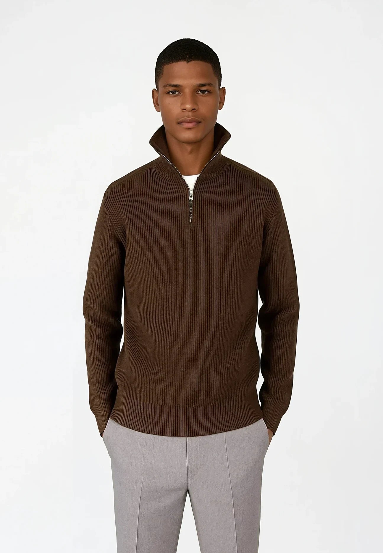 Reuben knitted half zip - Brown