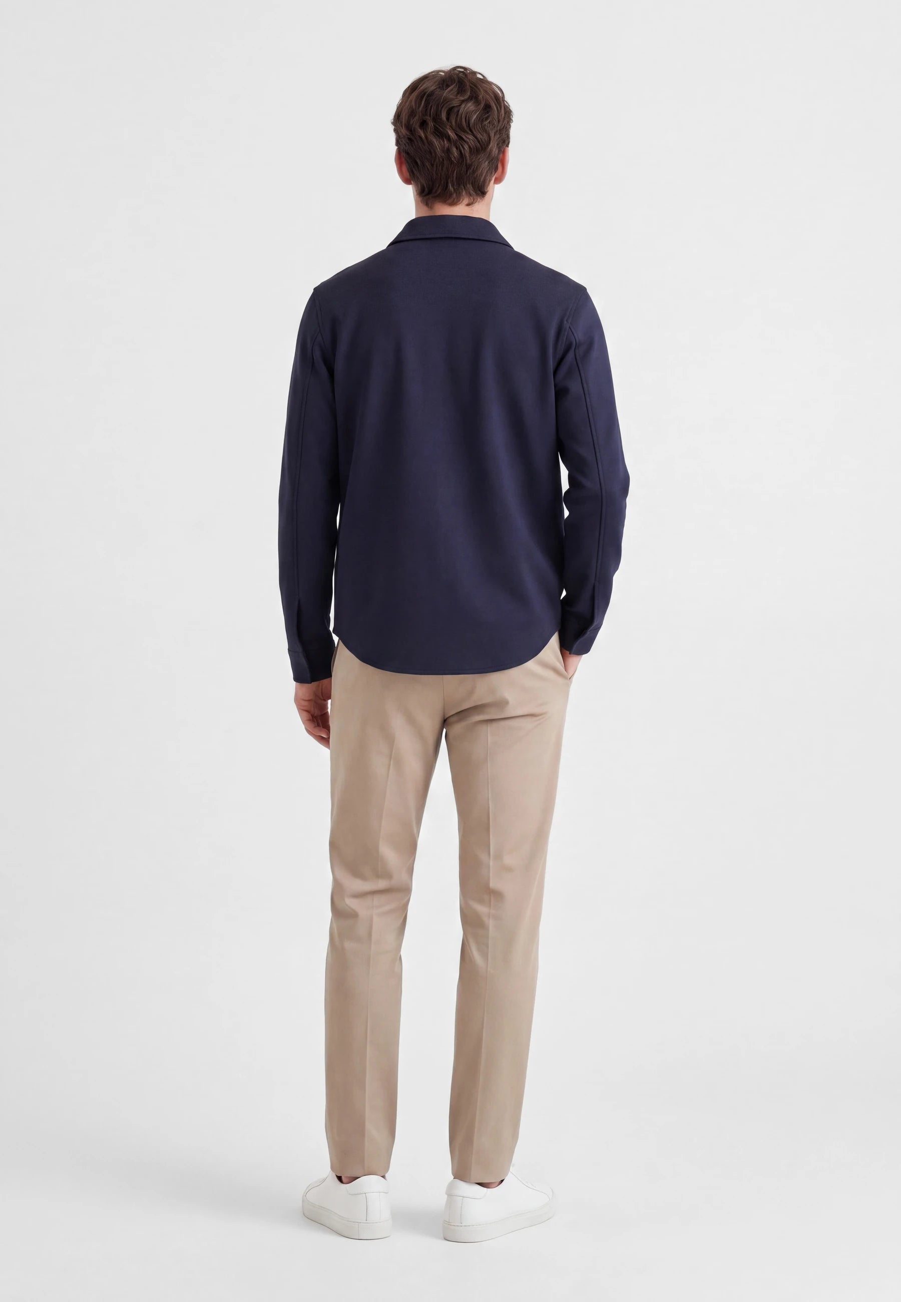 Aden superior stretch overshirt - Navy, back view on model